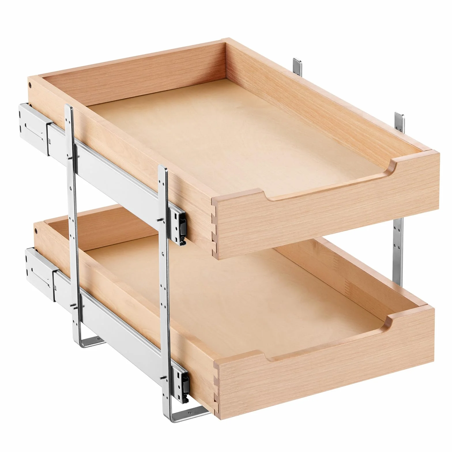 VEVOR 2-poziomowy wysuwany organizer do szafki, 35 cm szer. x 53 cm, wysuwana półka, wytrzymała wysuwana szuflada drewniana, regulowana organizacja szafki podstawowej do kuchni, spiżarni, łazienki