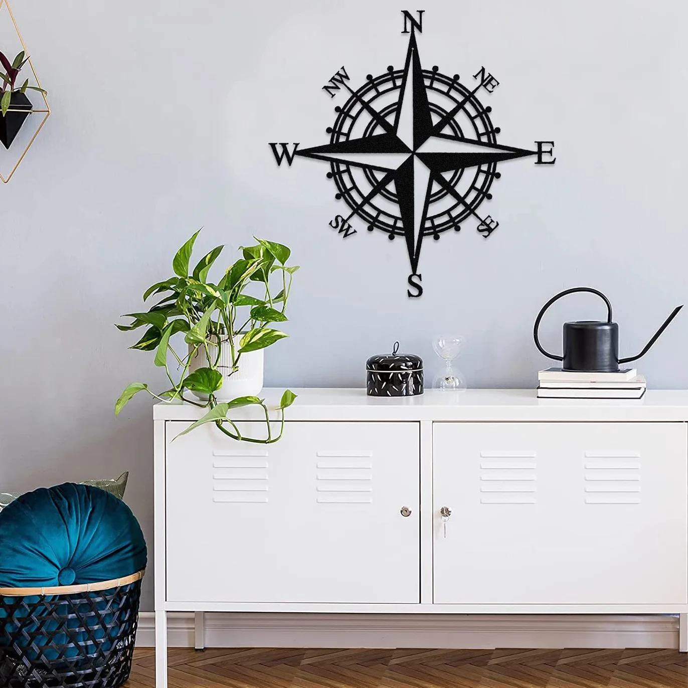 43cm Czarny Metalowy Kompas Dekoracyjny, Wall Art, do Dekoracji Ścian Pokój Dzienny, Biuro, Weranda, Ogród, Patio, Dekoracja Domu
