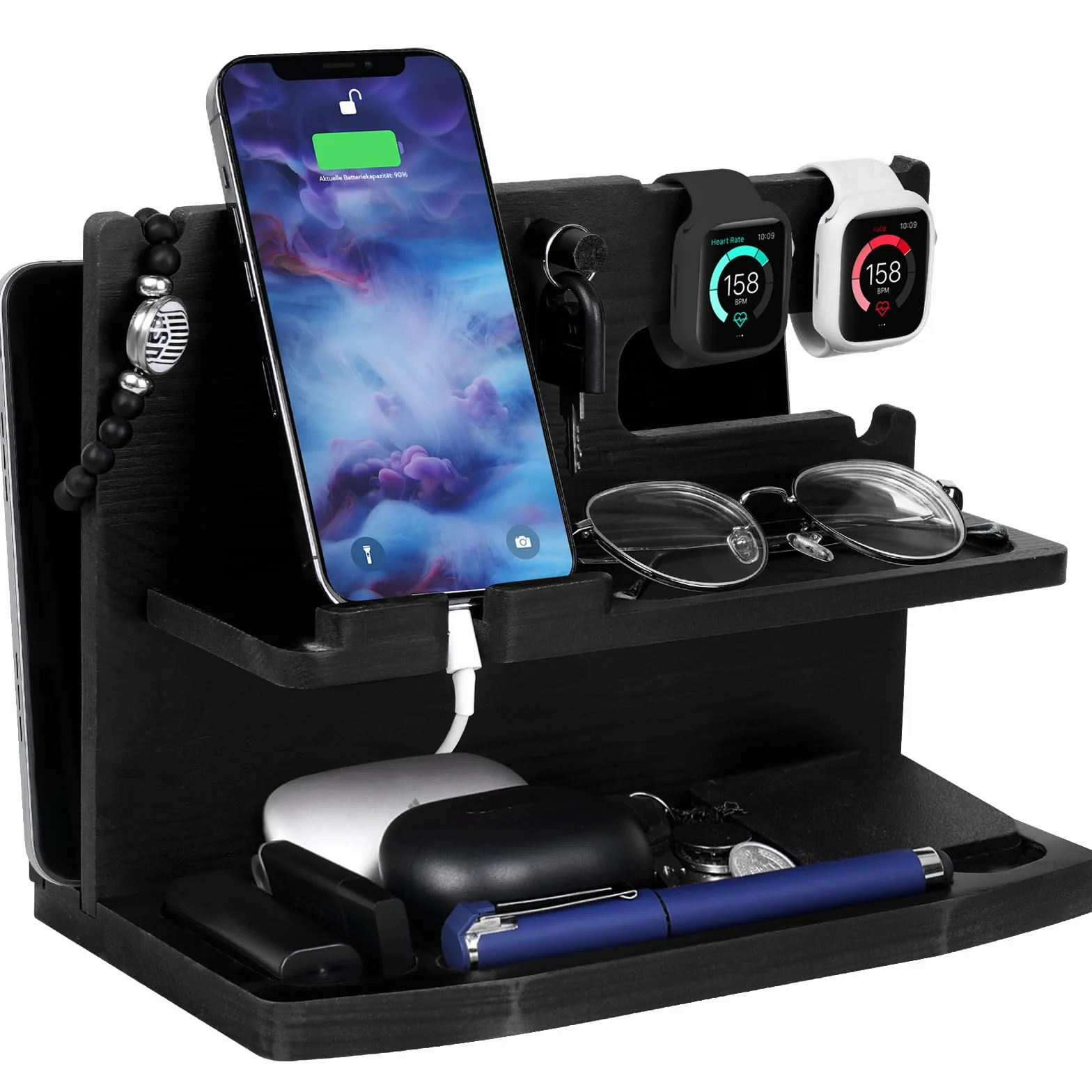 Drewniana stacja dokująca do telefonu organizer na biurko stolik nocny