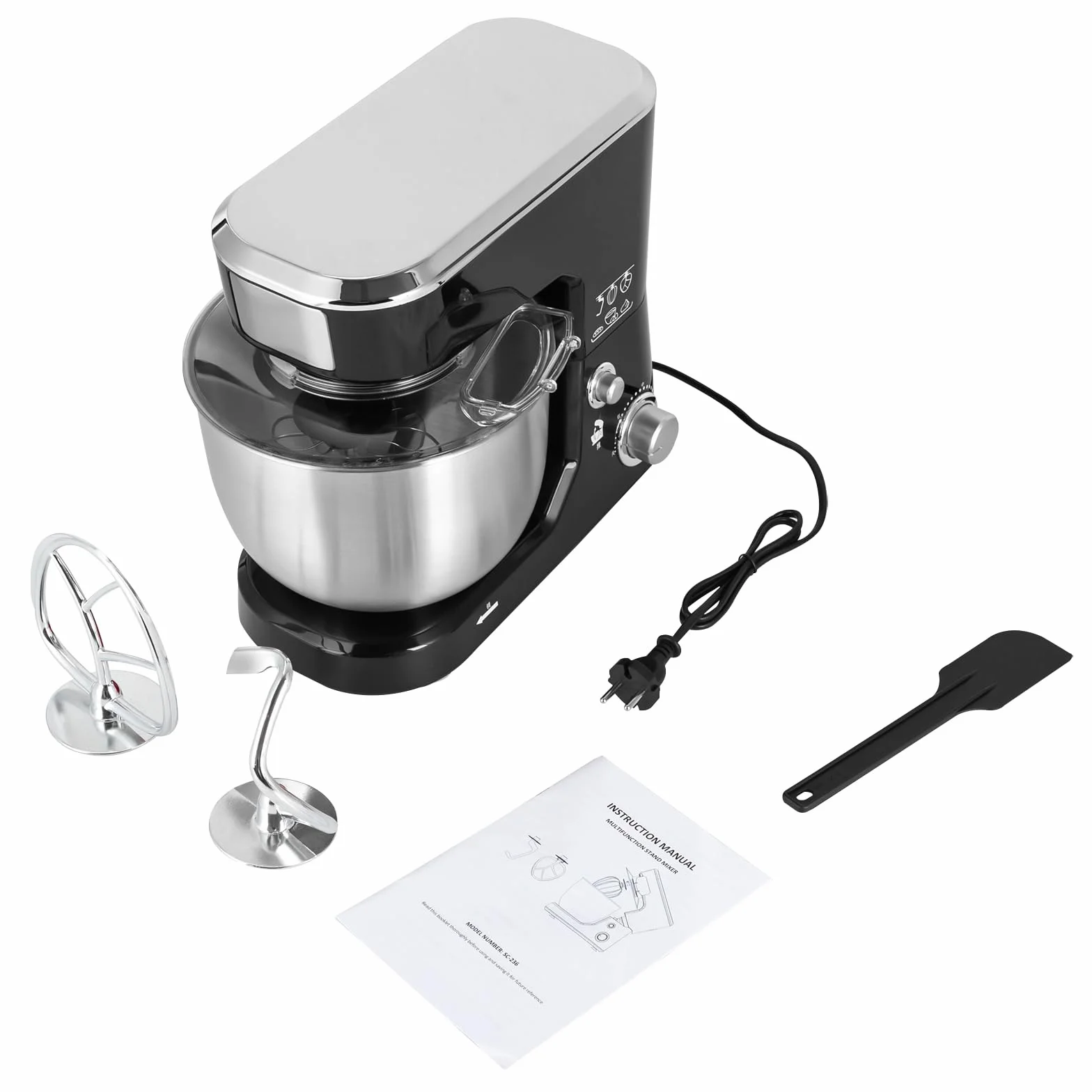 Mikser kuchenny, robot kuchenny z miską do mieszania 1,1 galona, 1000 W, cicha praca, urządzenie kuchenne, trzepaczka, hak do zagniatania, trzepaczka, do koktajli, pizzy, gofrów, koktajli mlecznych