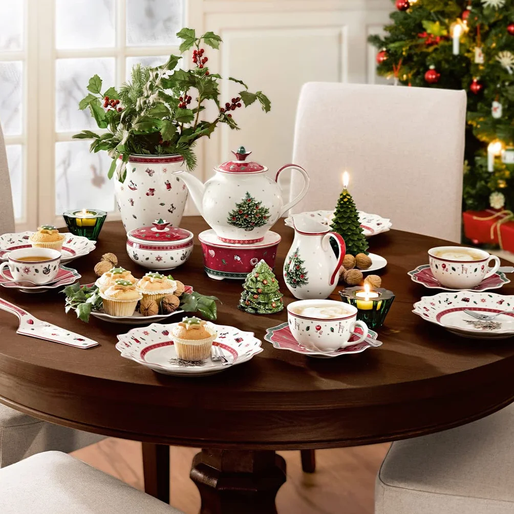 Villeroy & Boch Toy's Delight zestaw do mleka i cukru, dzbanek na mleko (500 ml) i cukiernica (420 ml), zastawa do serwowania z dekoracją bożonarodzeniową, porcelana premium, czerwono-biały