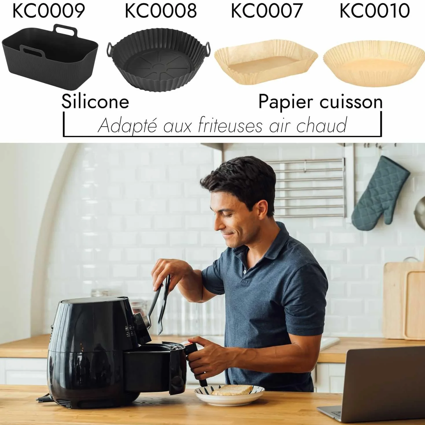 COOK CONCEPT, KC0008, Okrągła, nieprzywierająca silikonowa forma do pieczenia do frytkownicy, idealna do zdrowego i łatwego gotowania, rozmiar 20 cm, kolor szary