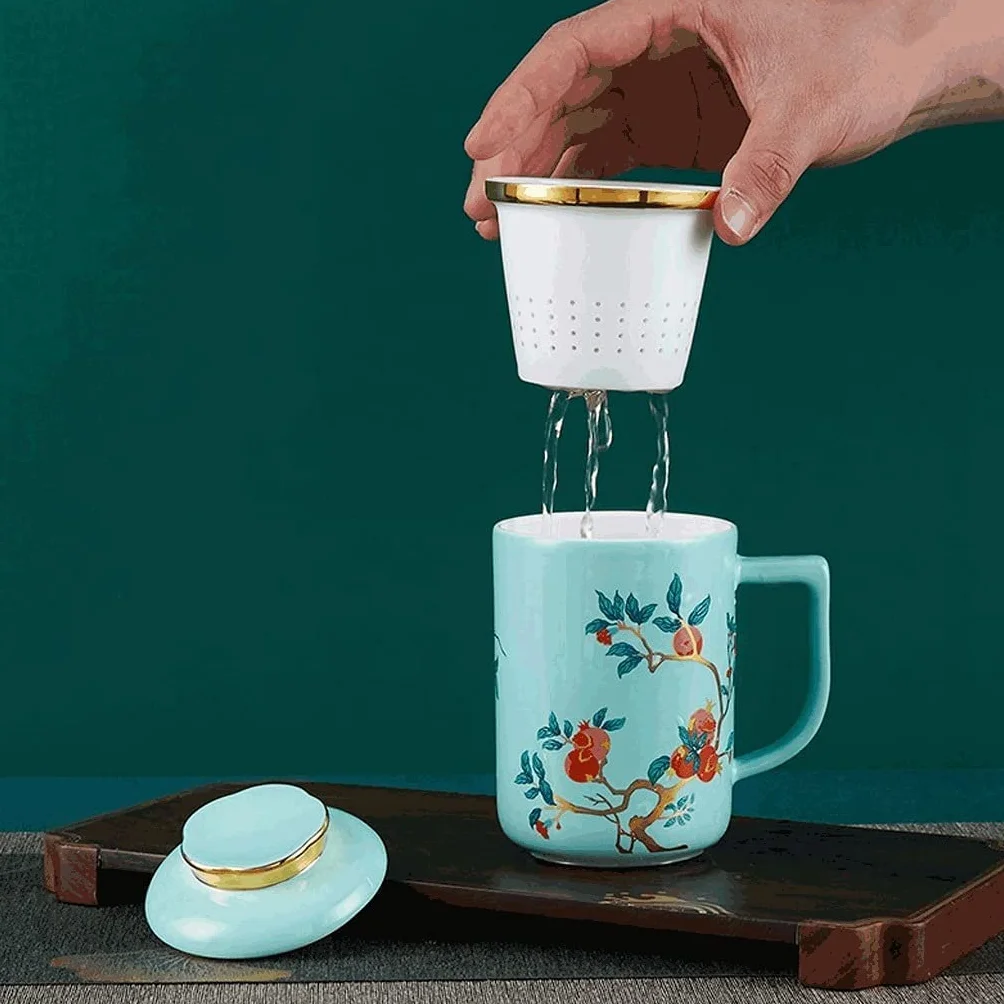 FiliżAnki Kubek PodróżNy Kubek Do Kawy W Stylu Chińskim Z Pokrywką Z Filtrem, Duży 400 ML Kubek Do Herbaty Z Porcelany Kostnej, Kubek Wielofunkcyjny Kubek Do Napojów Kawa Kubek Kubek (Blue : C)