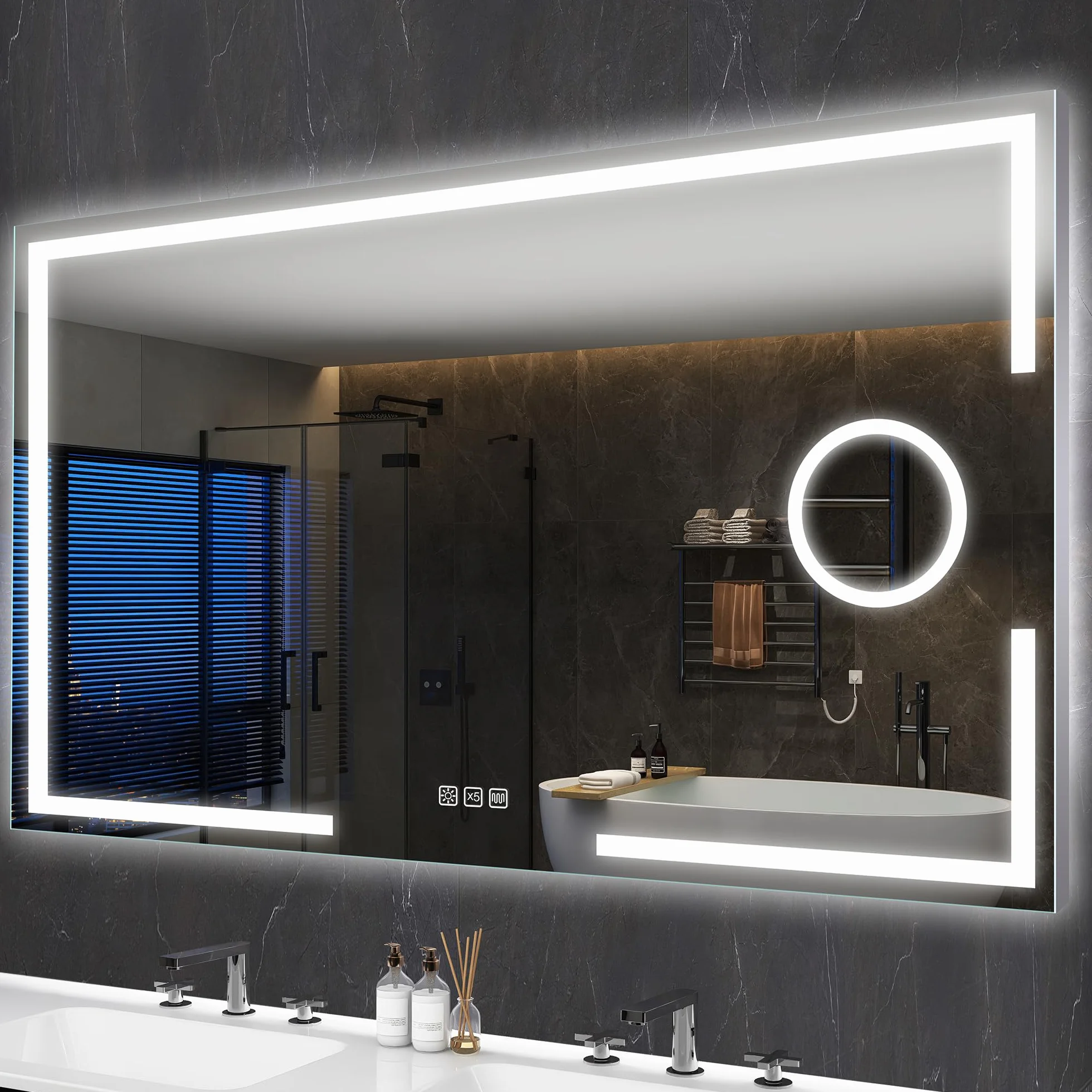 S'bagno Przyleganie do makijażu lustro 120 x 70 cm, oświetlenie dotykowe/ściemnianie/funkcja zapobiegania parowaniu