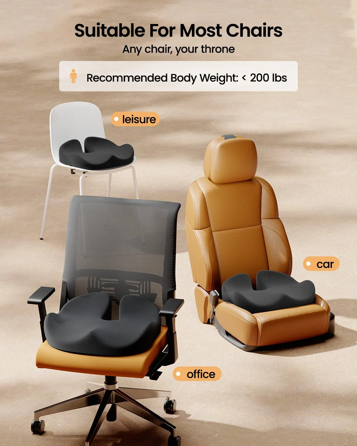 ProtoArc Poduszka na krzesło biurowe, ergonomiczne poduszki na kość ogonową, poduszka na siedzenie z pianki z pamięcią kształtu do samochodu, domu, poduszka do rozkładu nacisku dla wsparcia kości