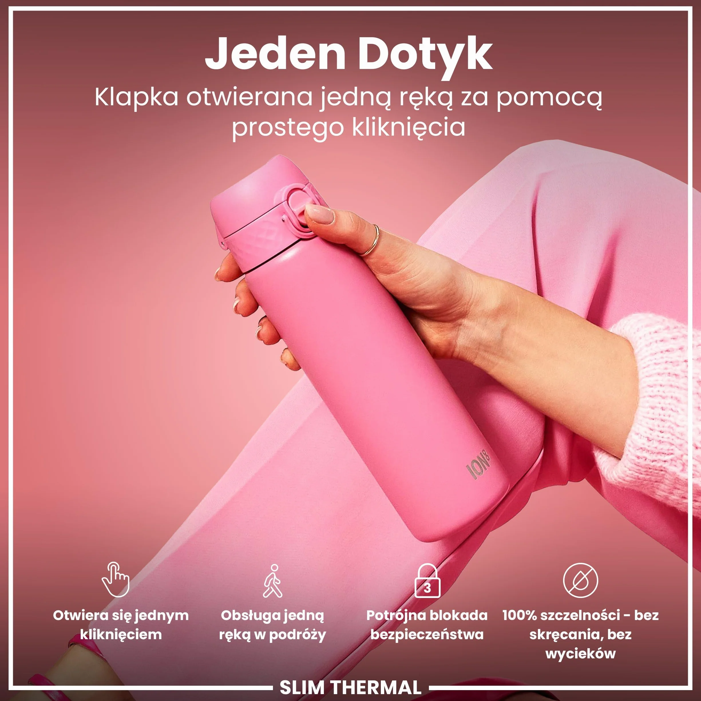 ION8 Termoizolowana Butelka na Wodę, Stali Nierdzewnej, 500 ml/18 oz, Szczelna, Łatwa w Otwieraniu, Bezpieczny Zamek, Można Myć w Zmywarce, Uchwyt do Przenoszenia, Metalowa Butelka, Kwiat Róży