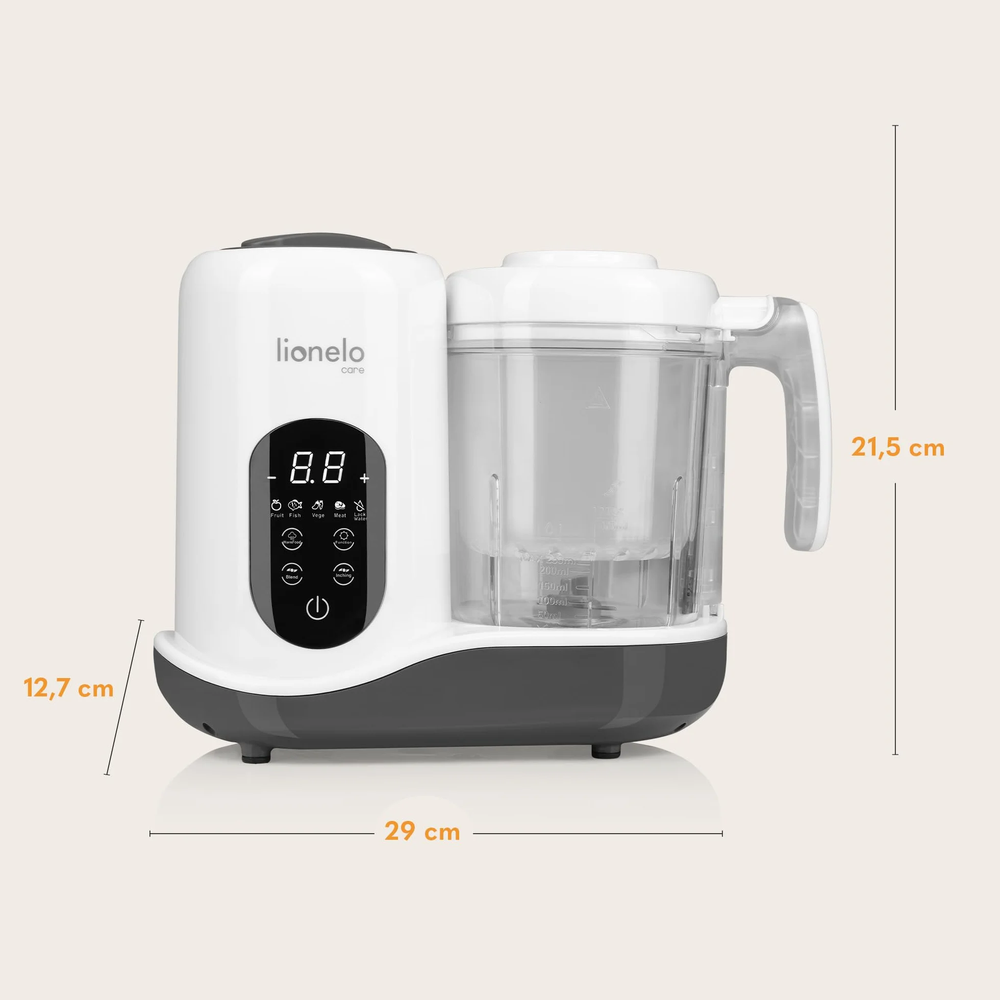 LIONELO BABYMENU Wielofunkcyjny Robot Kuchenny do Przyrządzania Posiłku dla Niemowląt 300 4 Programy Gotowanie na Parze, Blendowanie Podgrzewanie Rozmrażanie, Przepisy on-line
