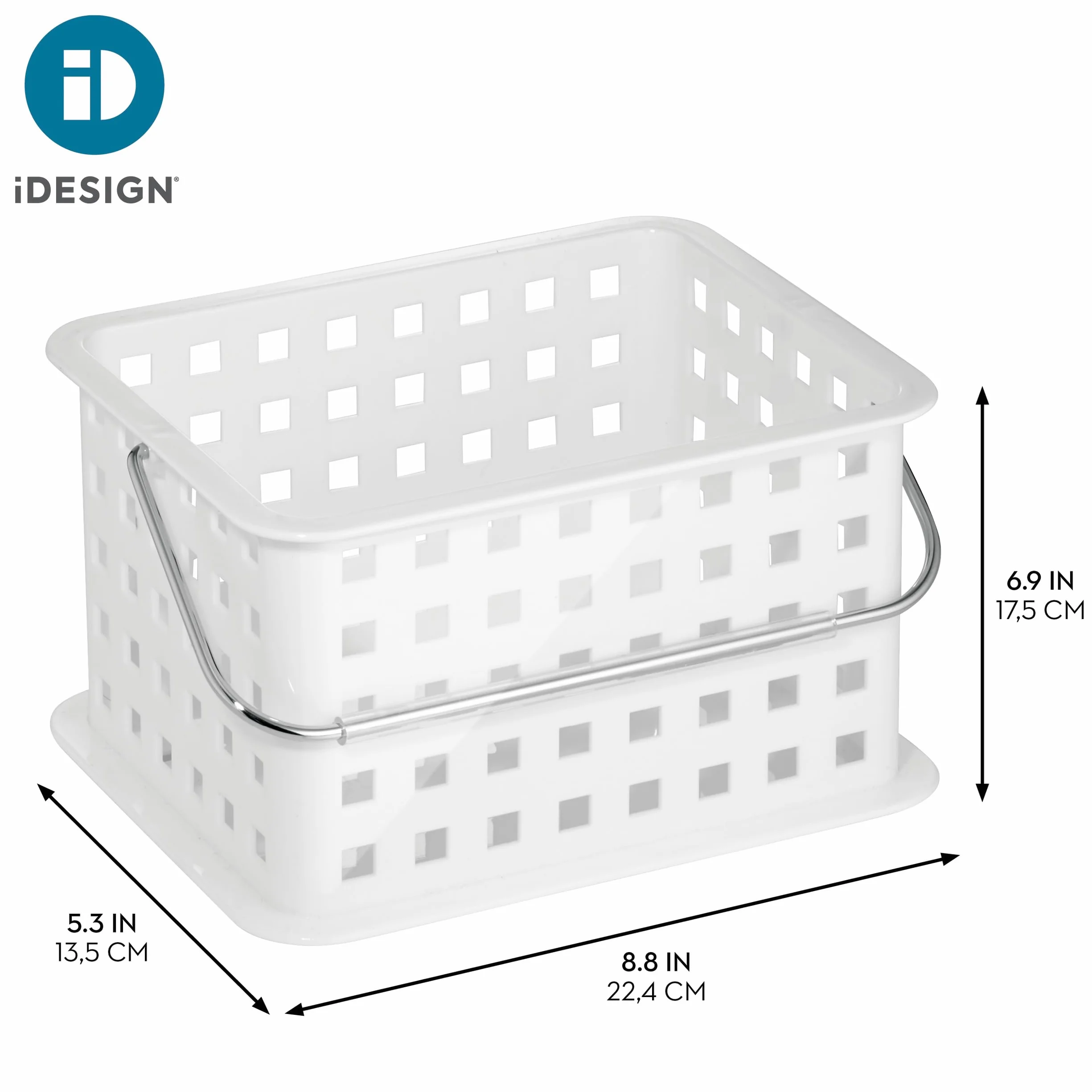 iDesign Basic kosz do przechowywania, mały plastikowy kosz łazienkowy na prysznic i akcesoria pielęgnacyjne, biały