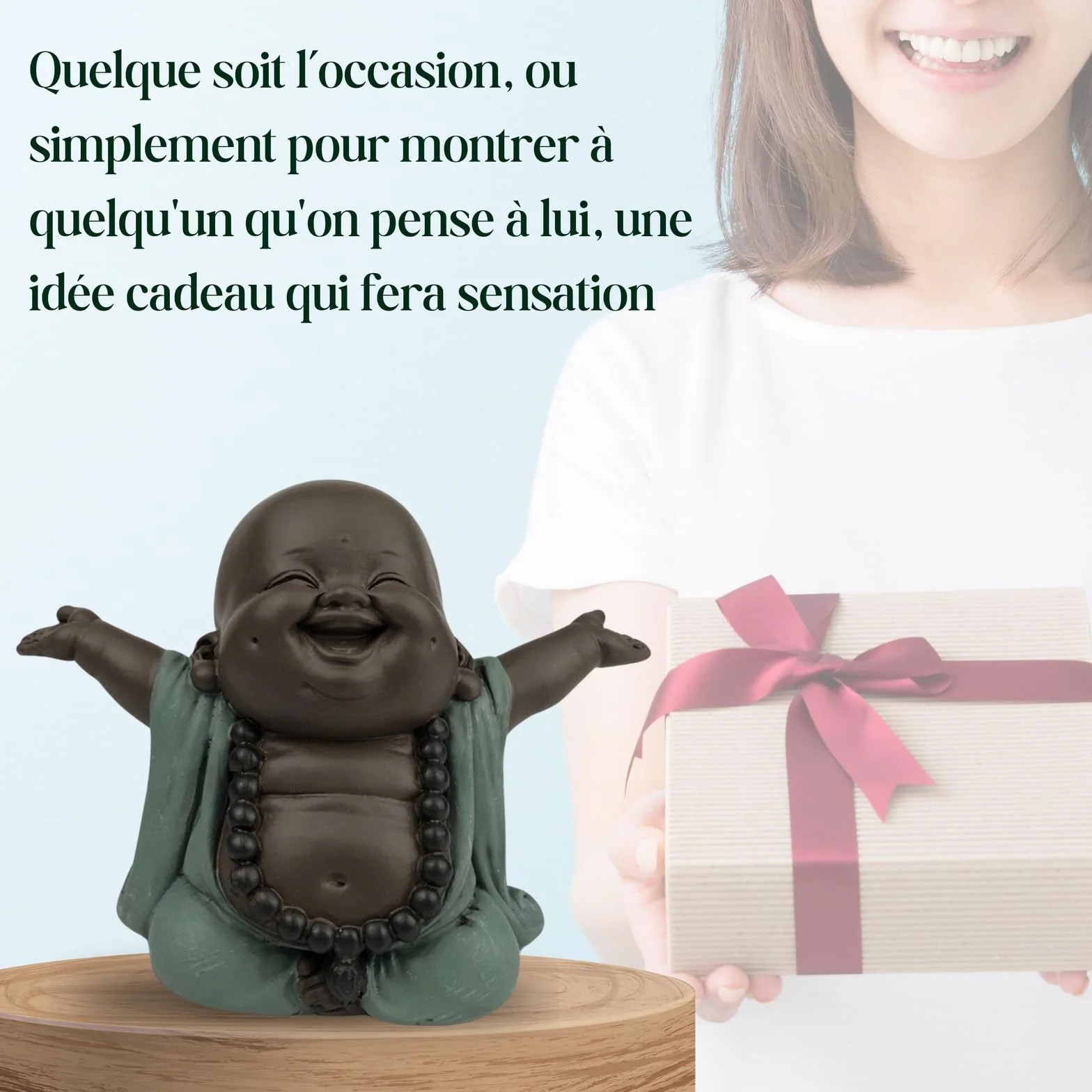 Statuetka Buddy na szczęście Zen Feng Shui 9 cm zielona brązowa