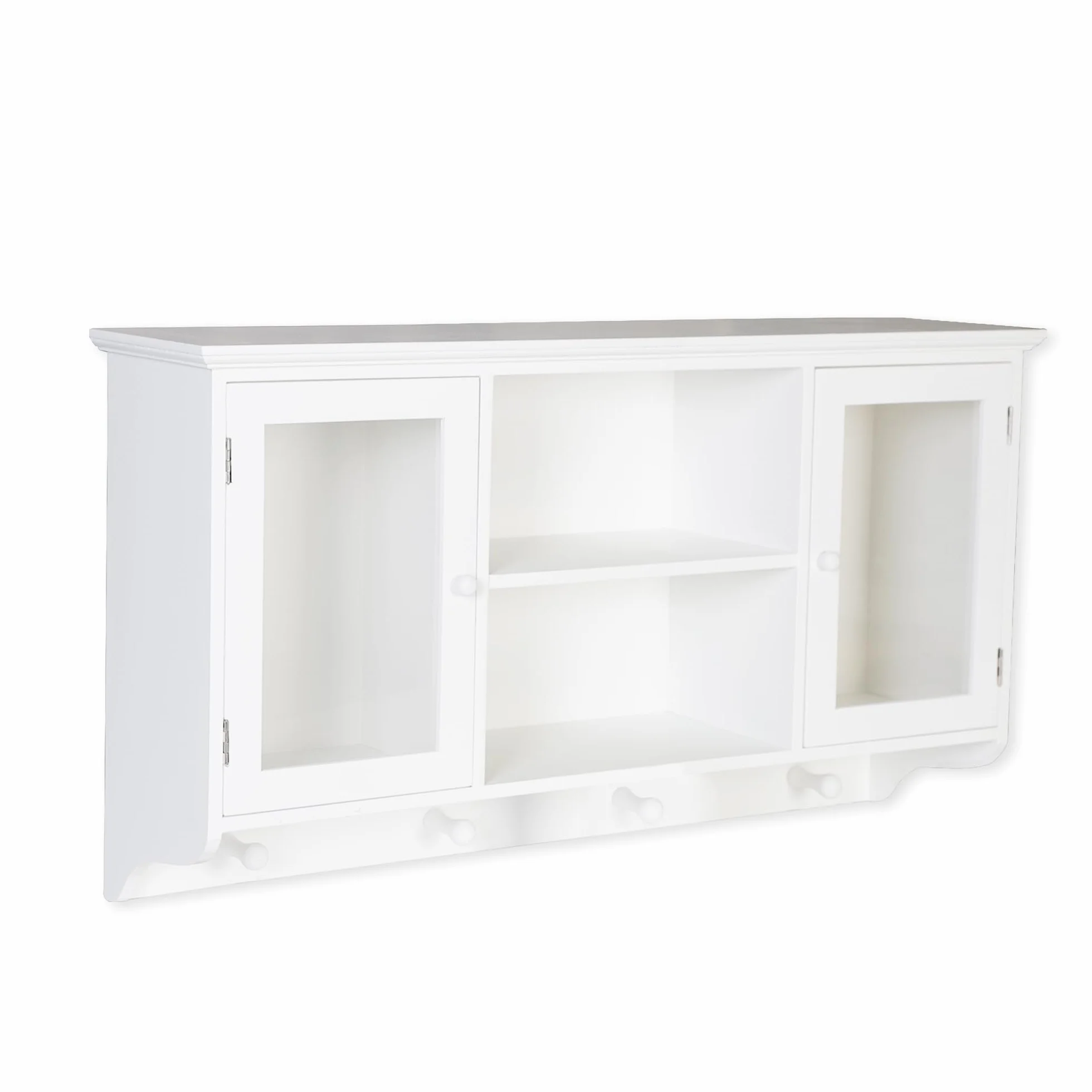 DRULINE Mała szafka wisząca, szafka ścienna, witryna, szafka kuchenna, szafka łazienkowa, białe drewno, akryl, (szer. x wys. x głęb.) ok. 60 x 34 x 15 cm