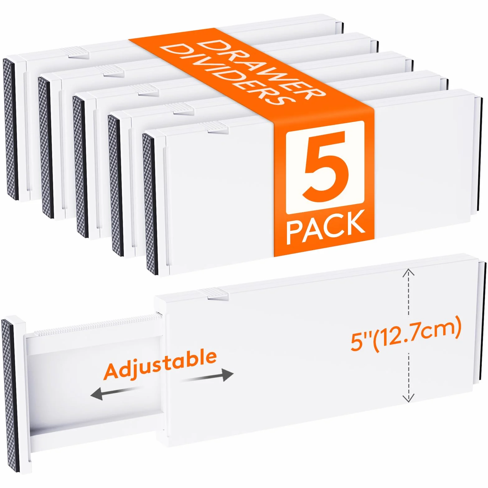 Lifewit 5 plastikowych przegródek do szuflad 13 cm wysokości, 34-56 cm regulowane przegrody szuflady do sypialni / łazienki / kuchni / biura