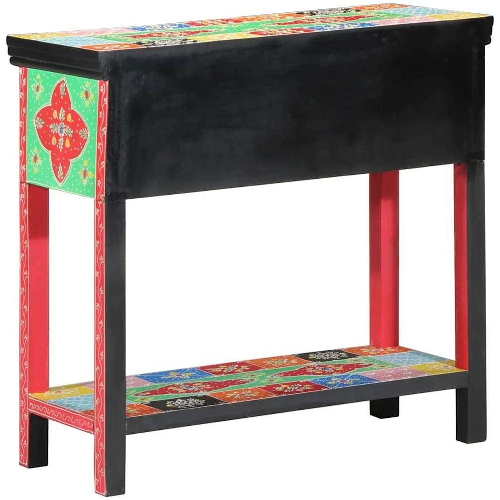Hothingwell Wielokolorowa konsola boho 80 cm, z litego drewna akacjowego i drewna inżynieryjnego, kolorowy design do salonu lub sypialni, przestronny blat i solidna konstrukcja, przechowywanie
