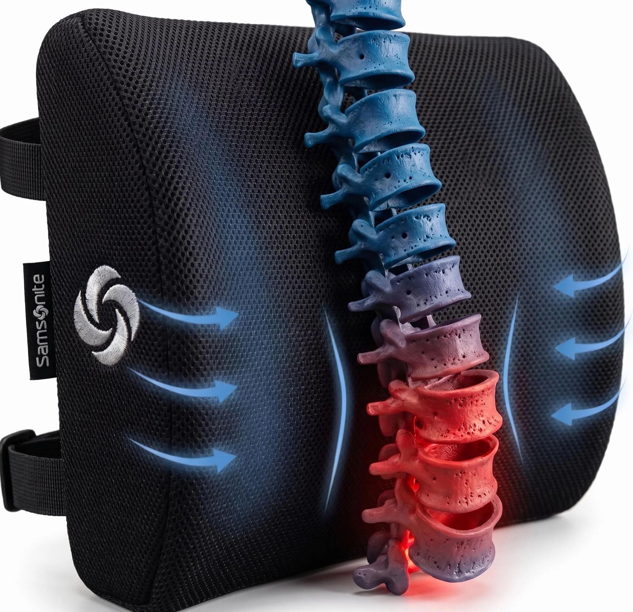 Samsonite SA5243 - Ergonomiczna poduszka podtrzymująca lędźwie - pomaga złagodzić ból dolnej części pleców - 100% czysta pianka z pamięcią kształtu - poprawia postawę - pasuje do większości siedzeń -