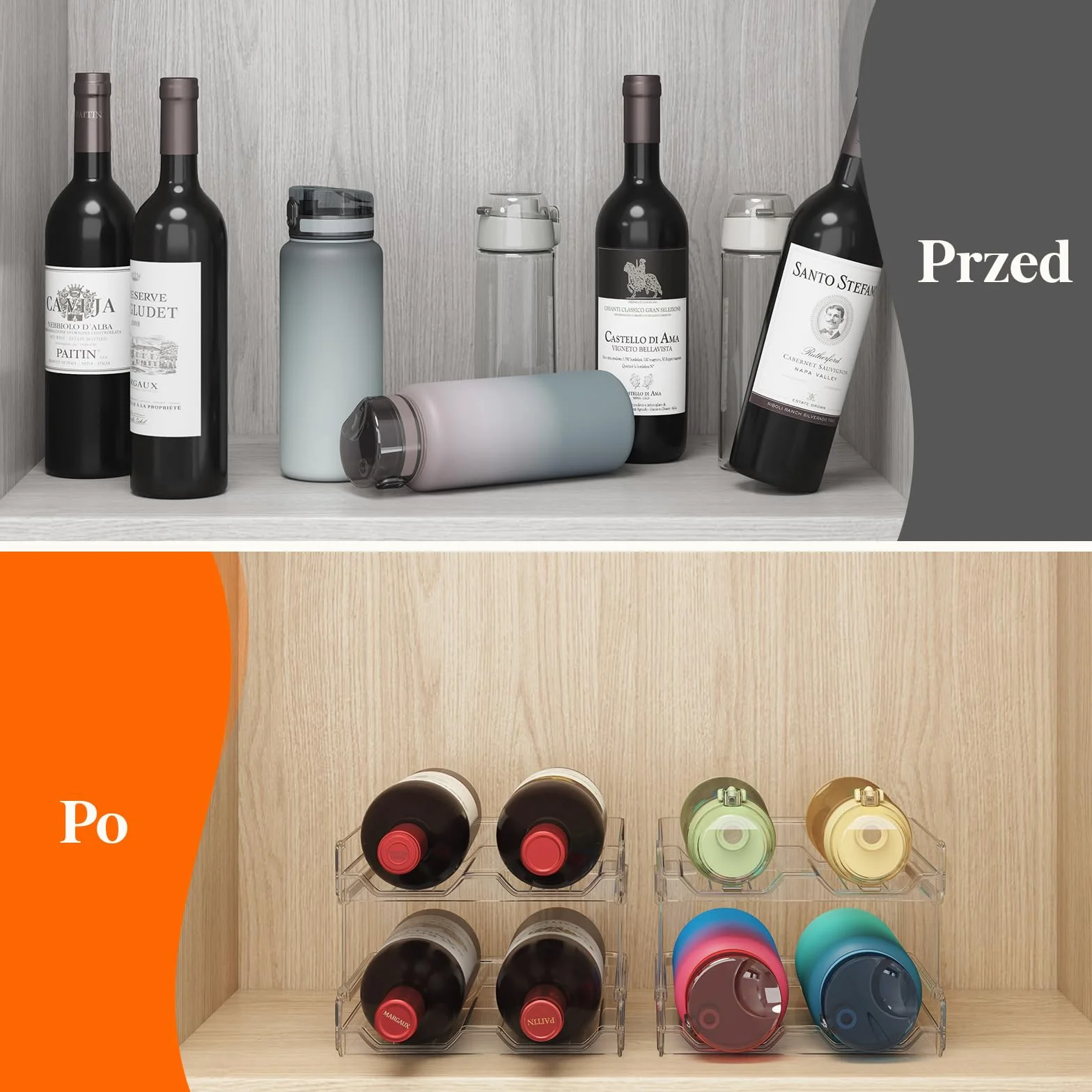 Lifewit Plastikowy stojak na wino do układania w stosy do lodówki, szafki, blatu, uchwytu na butelkę wina, organizera do przechowywania butelek wody, mieszczącego 12 butelek