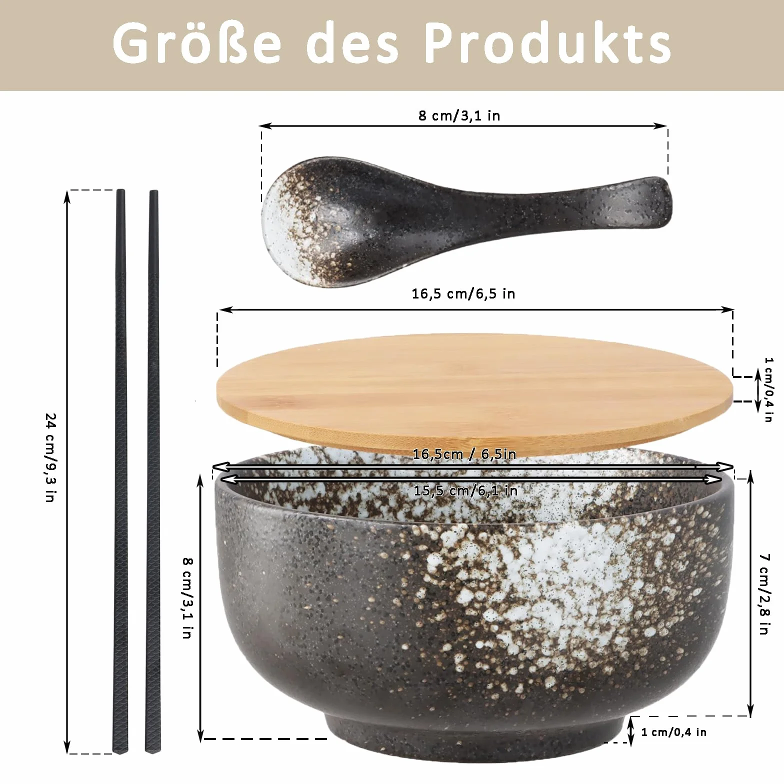 Ramen Bowl, miska ramen 800 ml, zestaw ceramiczny, wielokrotnego użytku, duża zupa, ceramiczna miska do zupy w stylu vintage, z łyżeczką i pałeczkami, nadaje się do kuchni, salonu (biała tekstura)