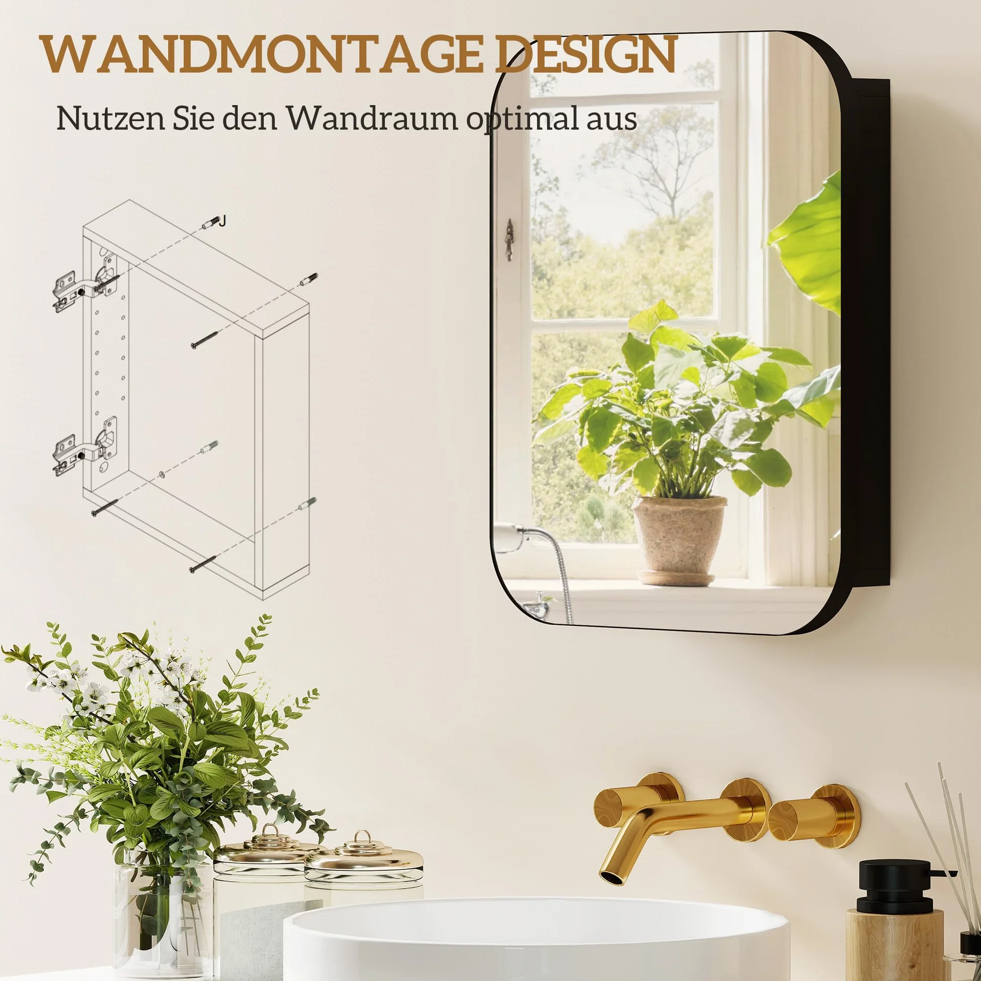 HOMCOM Szafka Łazienkowa z Lustrem Wisząca Regulowana Półka 40,2 x 10,2 x 50,9 cm Czarna