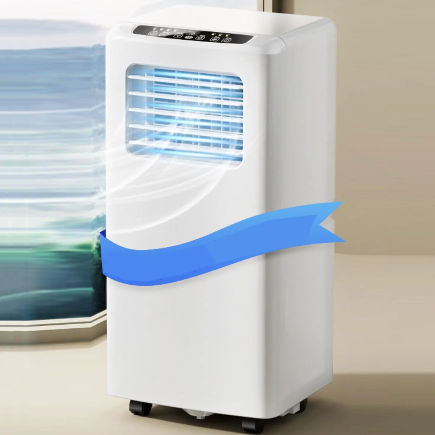 Przenośny klimatyzator 12000 BTU, inteligentny klimatyzator z pilotem i zestawem okiennym, cichy wentylator 48 dB do biura, nie wymaga ściany