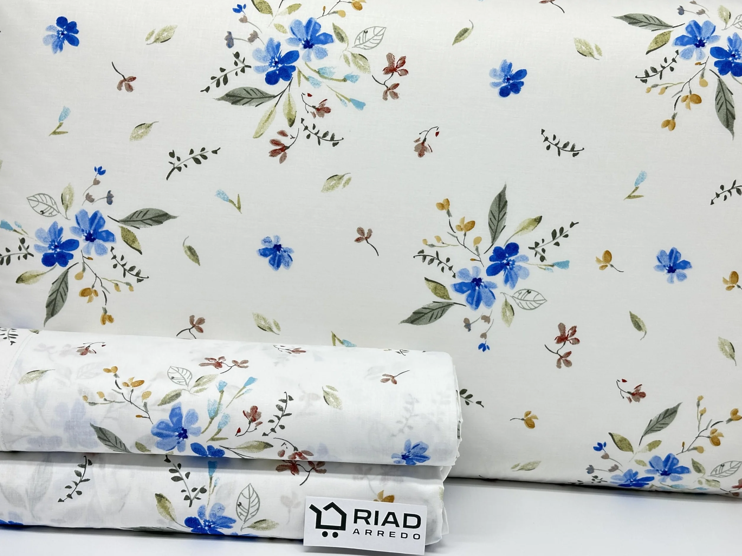 Riad Arredo Komplet pościeli Percalle 100% bawełna dwuosobowy - komplet pościeli z delikatnego perkalu (niebieski Wenecja)