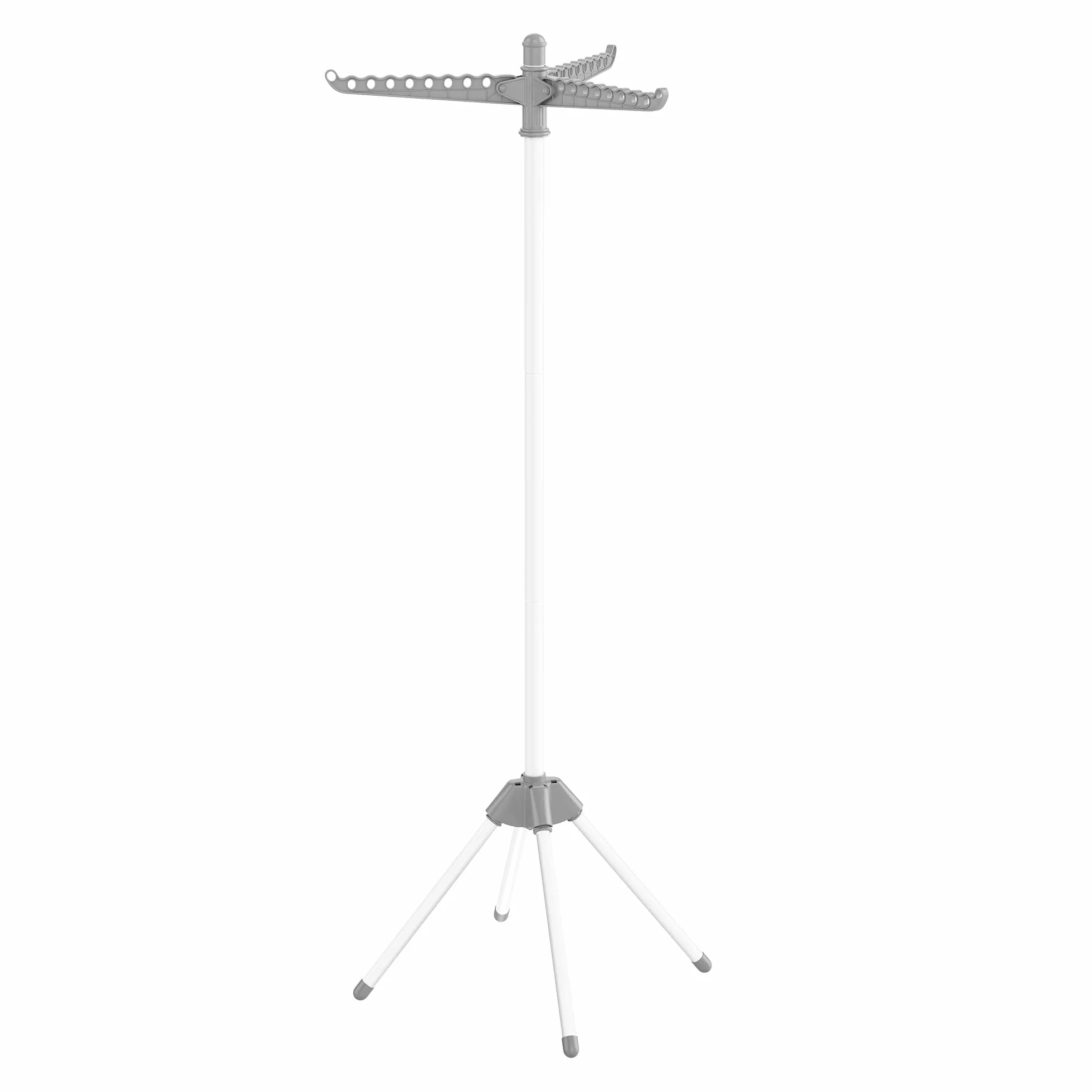 SONGMICS Suszarka stojąca, 3 obrotowe ramiona na wieszaki, obrotowy sznurek do bielizny, 4 nóżki, do użytku w pomieszczeniach, stal nierdzewna, wysokość 150 cm, biała LLR510G01