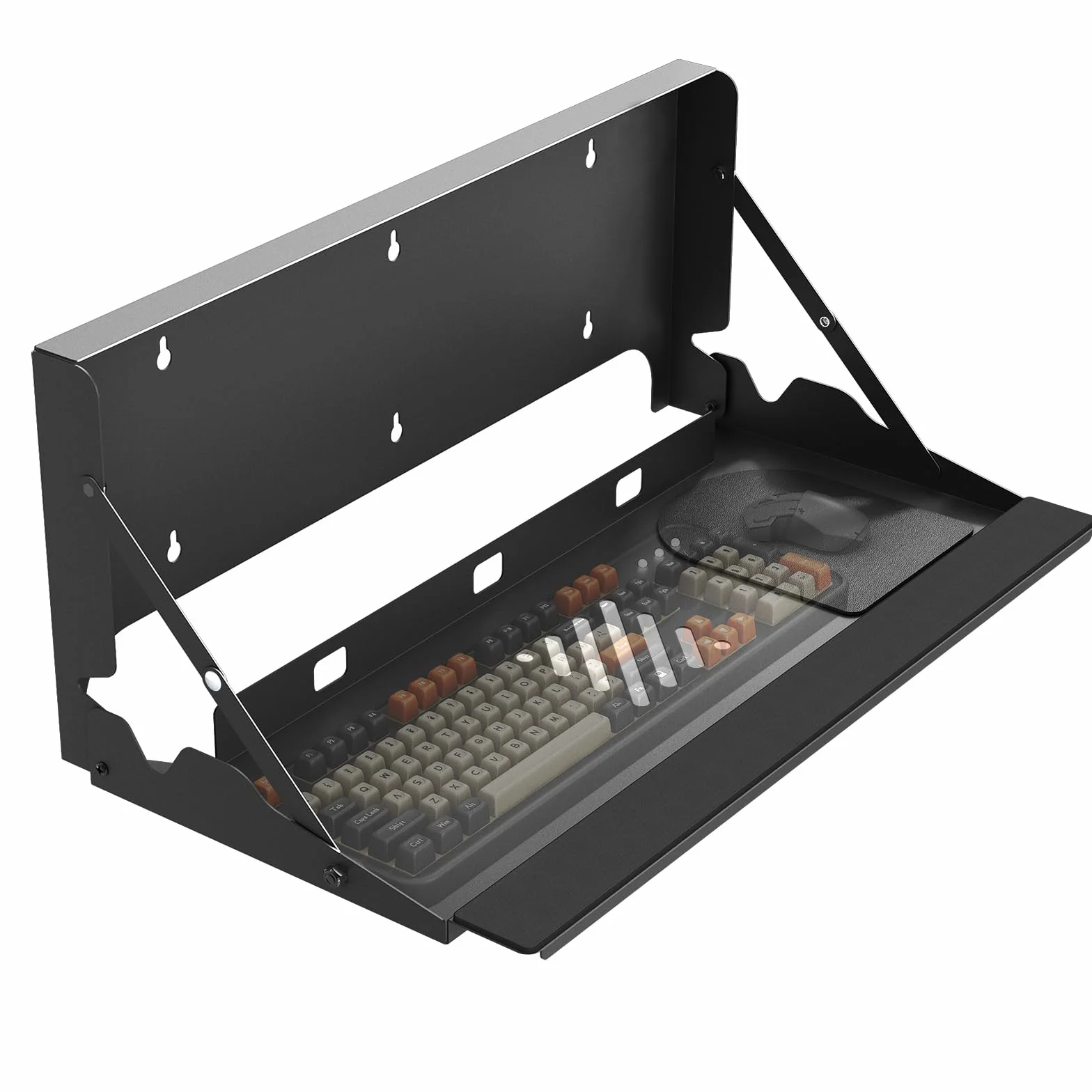Uchwyt ścienny z dużą tacą na klawiaturę, 10 kg, składana platforma, pasuje do standardowych klawiatur i myszy, ergonomiczna podkładka pod mysz w zestawie
