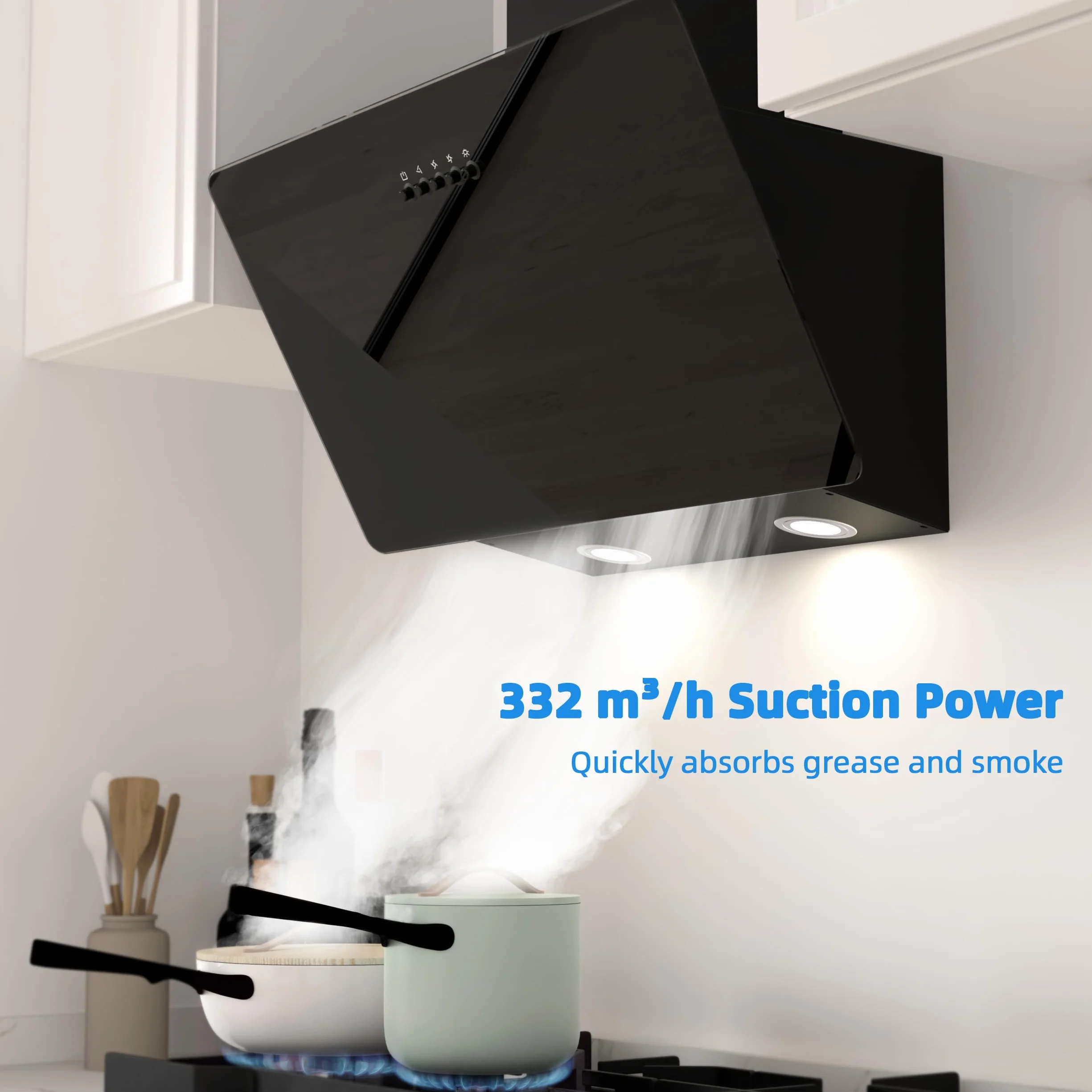 FIREGAS Okap kuchenny 60 cm, z diodami LED, silnik bezszczotkowy, cichy, wydajny okap kuchenny, wydajność A++