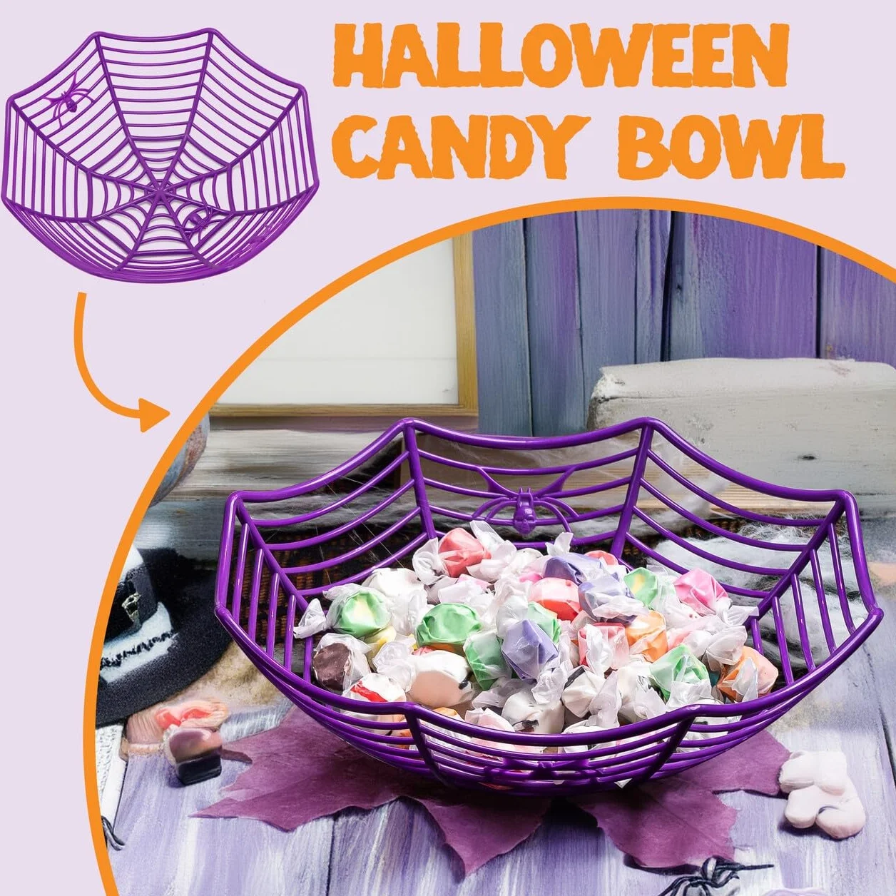 JOYIN Halloweenowa miska na cukierki pajęczyna cukierek albo psikus miska dekoracje na Halloween do wnętrz plastikowe naczynie na cukierki upominki na przyjęcie artykuły do nawiedzonego domu stół