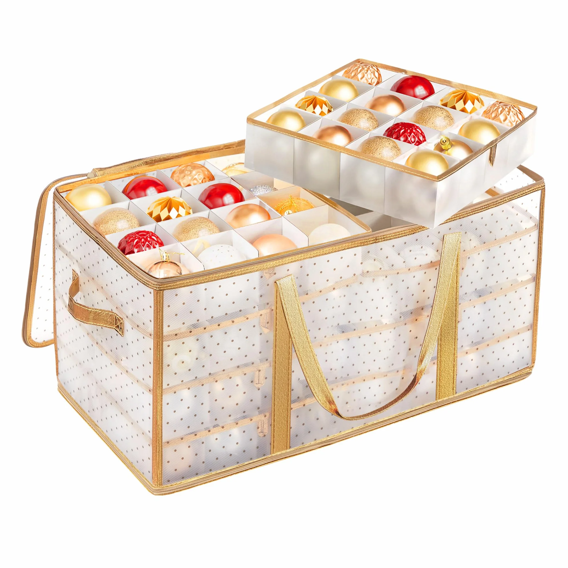 SONGMICS Pudełko do przechowywania 128 przegródek regulowane 67x34x34 cm półprzezroczyste złote RFB029A01