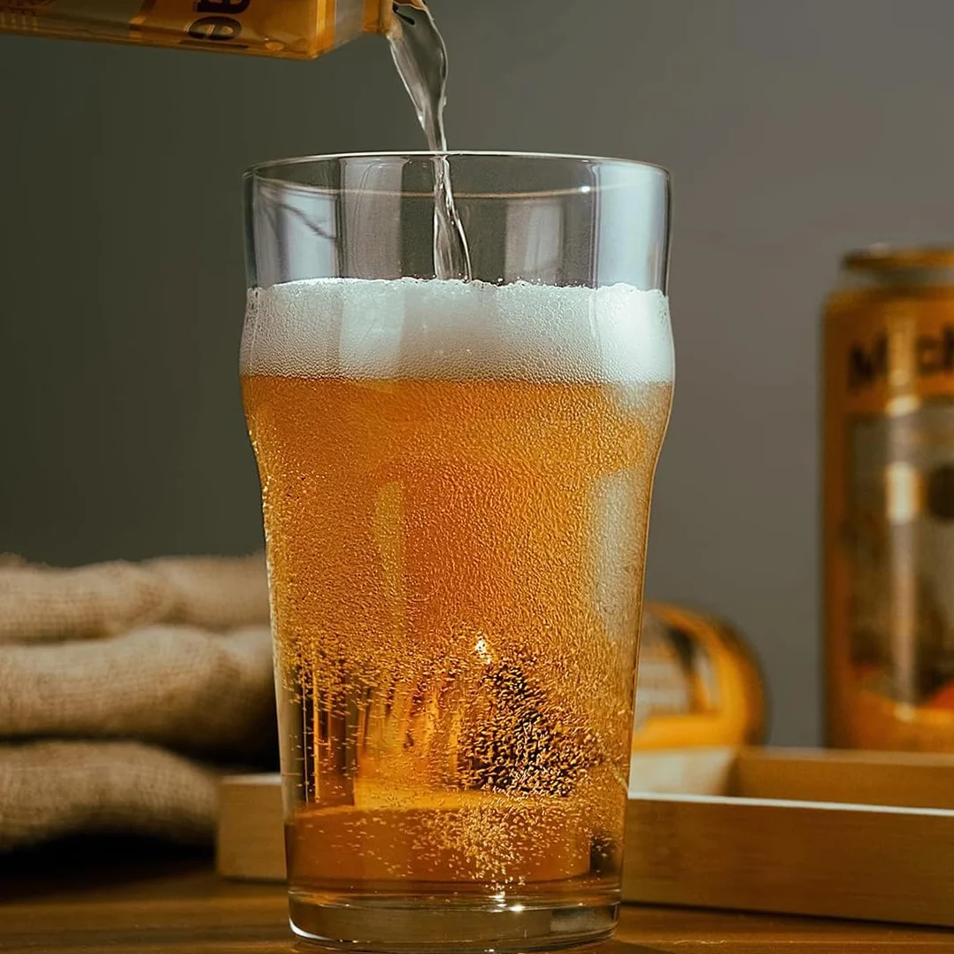 Zestaw 6 szklanek do piwa, wysokie szklanki do picia, 590 ml, szklane kubki Margarita, podstawowe szklanki barowe, design w stylu pubowym, do kieliszków barowych, wina, soku, mrożonej herbaty