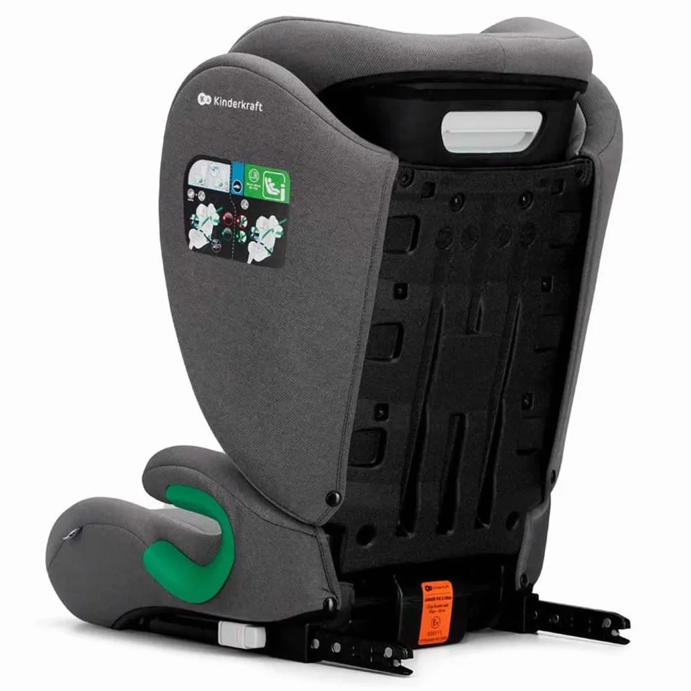 Kinderkraft JUNIOR FIX 2 Fotelik dziecięcy I-SIZE, Podstawka samochodowa, Regulowany zagłówek i oparcie, Wzmocnione boki, Zdejmowana tapicerka, Isofix, Grupa ECE I/II/III 9-36 kg, Szary