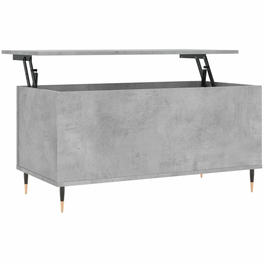 Générique Inżynieryjny stolik kawowy 90x44,5x45 cm Szary Beton | Podnoszona góra, ukryte przechowywanie, metalowe nóżki, łatwe do czyszczenia