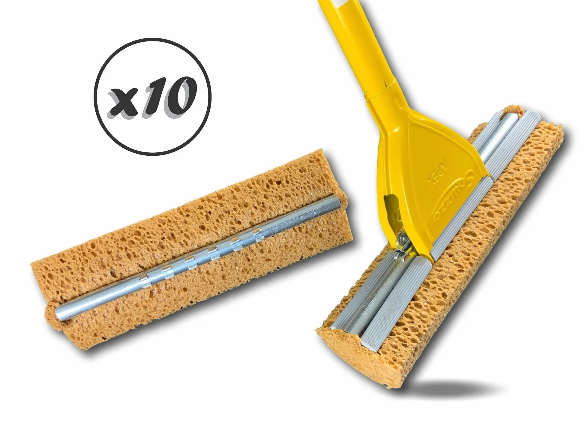 Miotła do gąbki z wkładem | Zestaw 10 | Szerokość prania 280 mm | System czyszczenia podłóg | Ergonomiczna dźwignia | Wymienna gąbka | Kibros 104795_96x10
