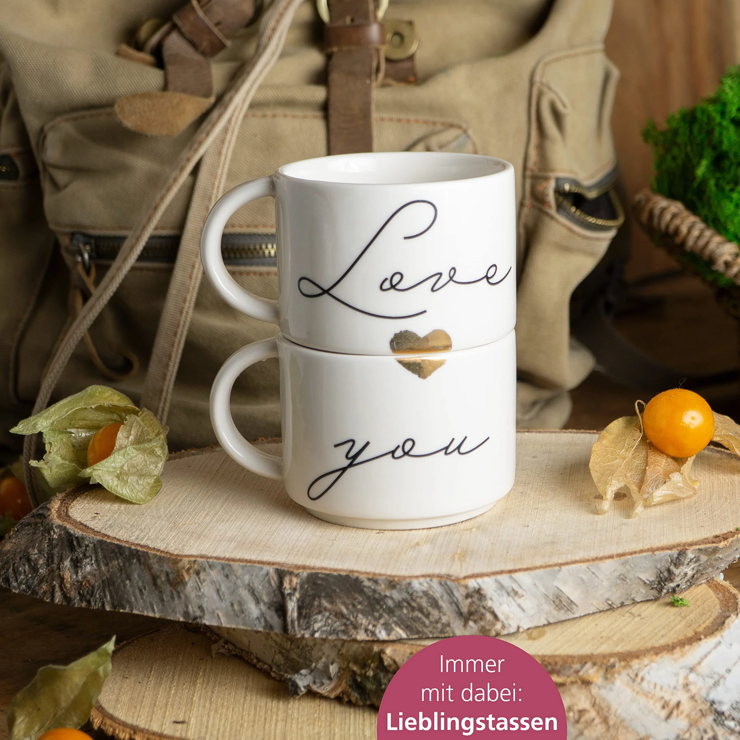 WeddingTree Filiżanki ślubne z motywem "Love You", zestaw 2 kubków dla pary, prezent ślubny, prezent ślubny, kubek dla pary młodej