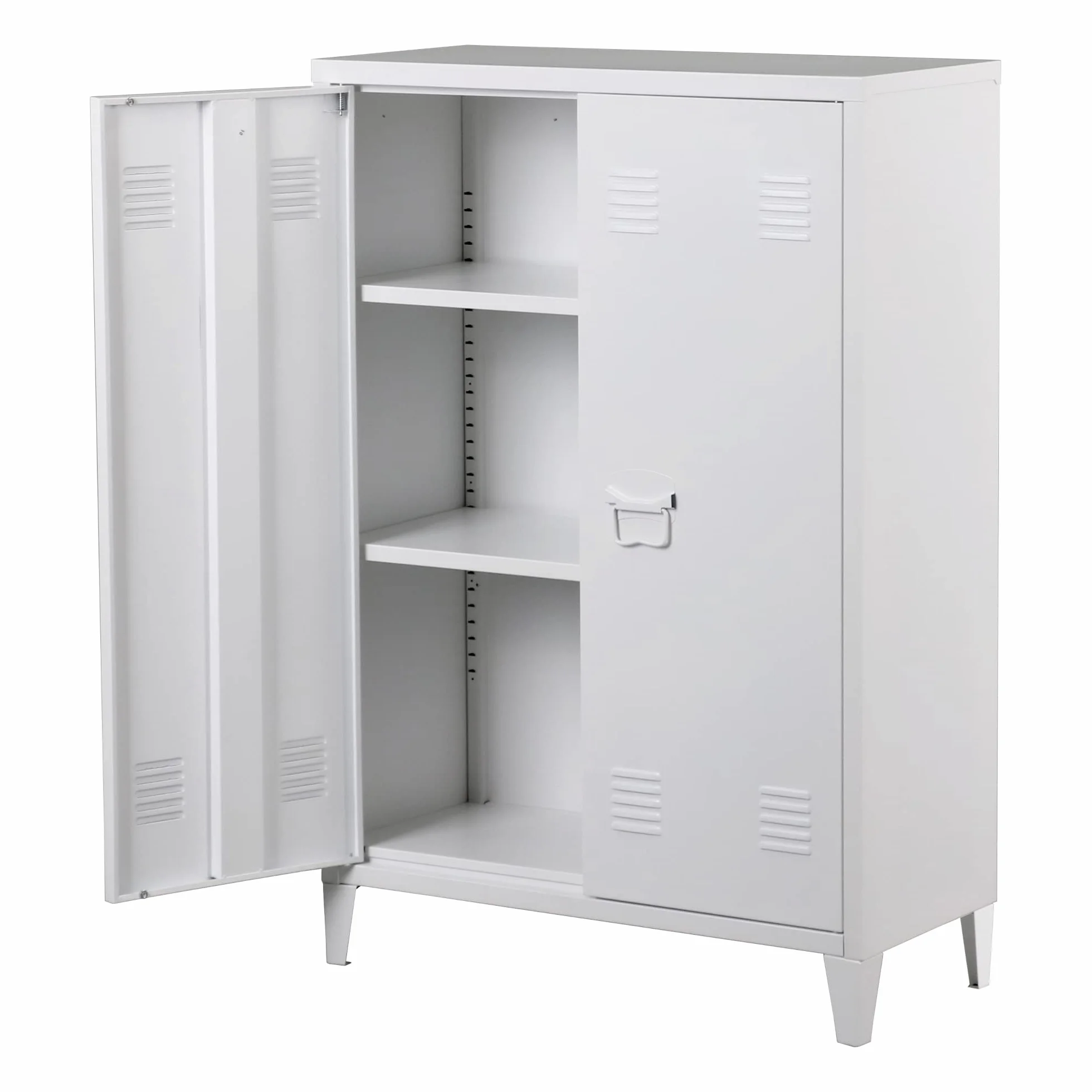 Oripää metalowa szafka do salonu, 110 x 75 x 33 cm, szafka na akta, szafka warsztatowa z 2 drzwiami i 2 półkami o regulowanej wysokości, biała