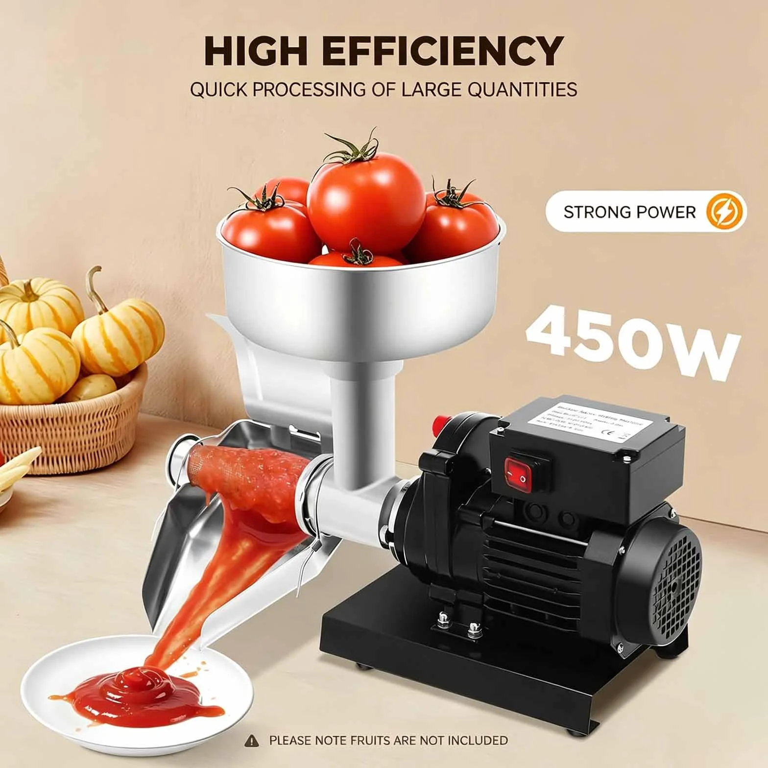 Komercyjna Maszyna Do Mielenia Pomidorów, Elektryczna Maszyna Do Sosu Pomidorowego O Mocy 450 W Z Młynkiem Ze Stali Nierdzewnej, Wydajność Produkcyjna 10 Kg Per 40–60 S, Do Sosu