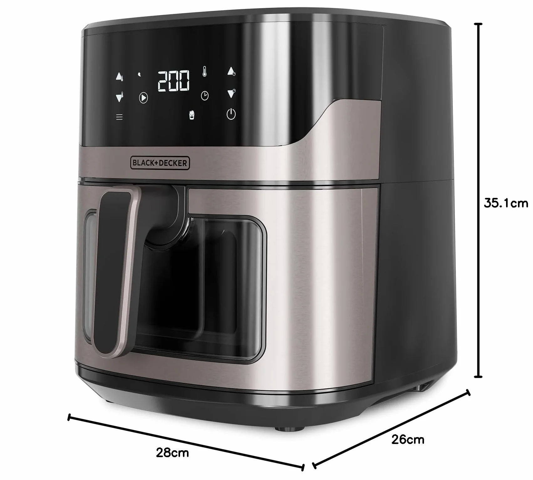 BLACK+DECKER BXAF6500E bezolejowa frytkownica powietrzna, 1600 W, 6,5 l, do 1300 g ziemniaków, przezroczyste okienko w koszu, temperatura 80-220°C, 8 programów