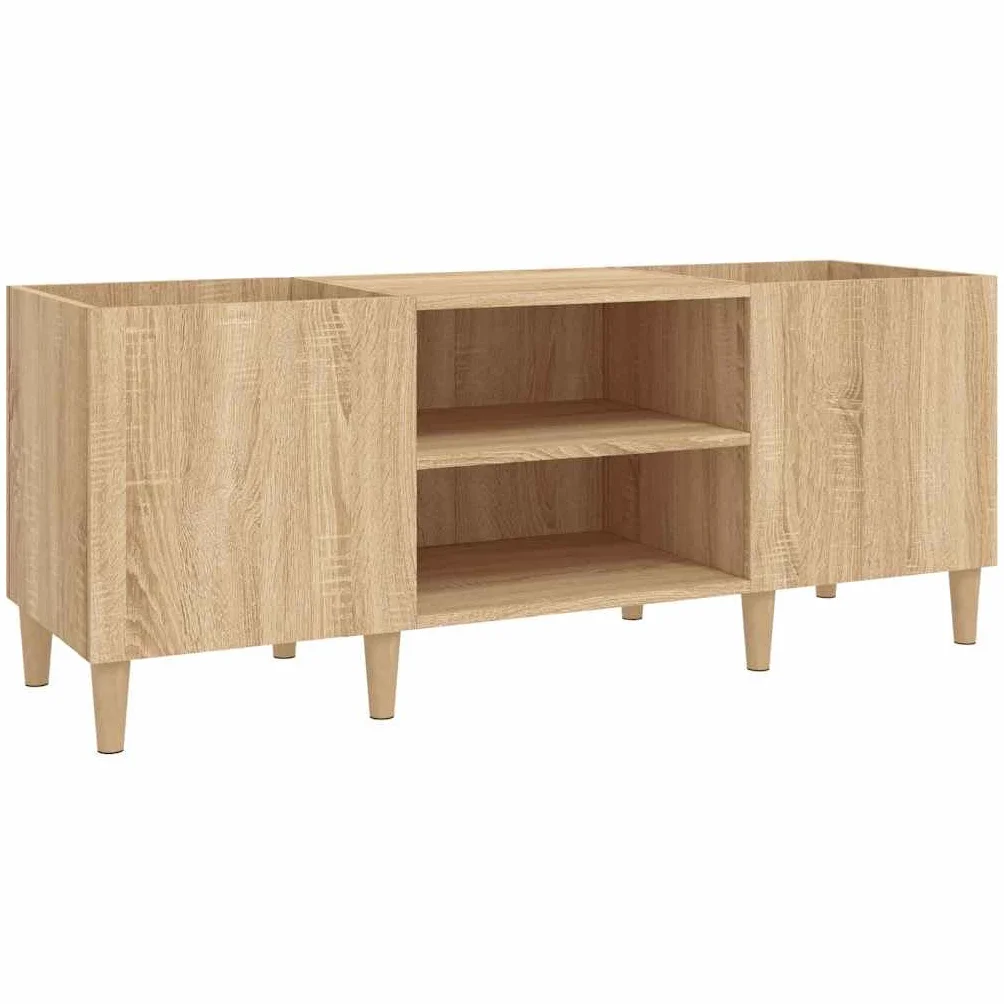 Hothingwell Szafka na płyty winylowe Dąb Sonoma 121x38x48 cm, drewno konstrukcyjne z półkami, przechowywanie gramofonów i kolekcji muzycznej, wytrzymały top, drewniane nogi, meble