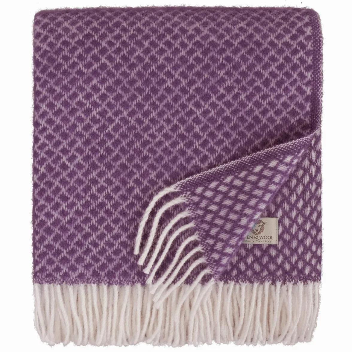 Linen & Cotton Wełniany Koc Sofia 100% Czysta Nowozelandzka Wełna Fioletowy 130x170cm Pled na Kolana