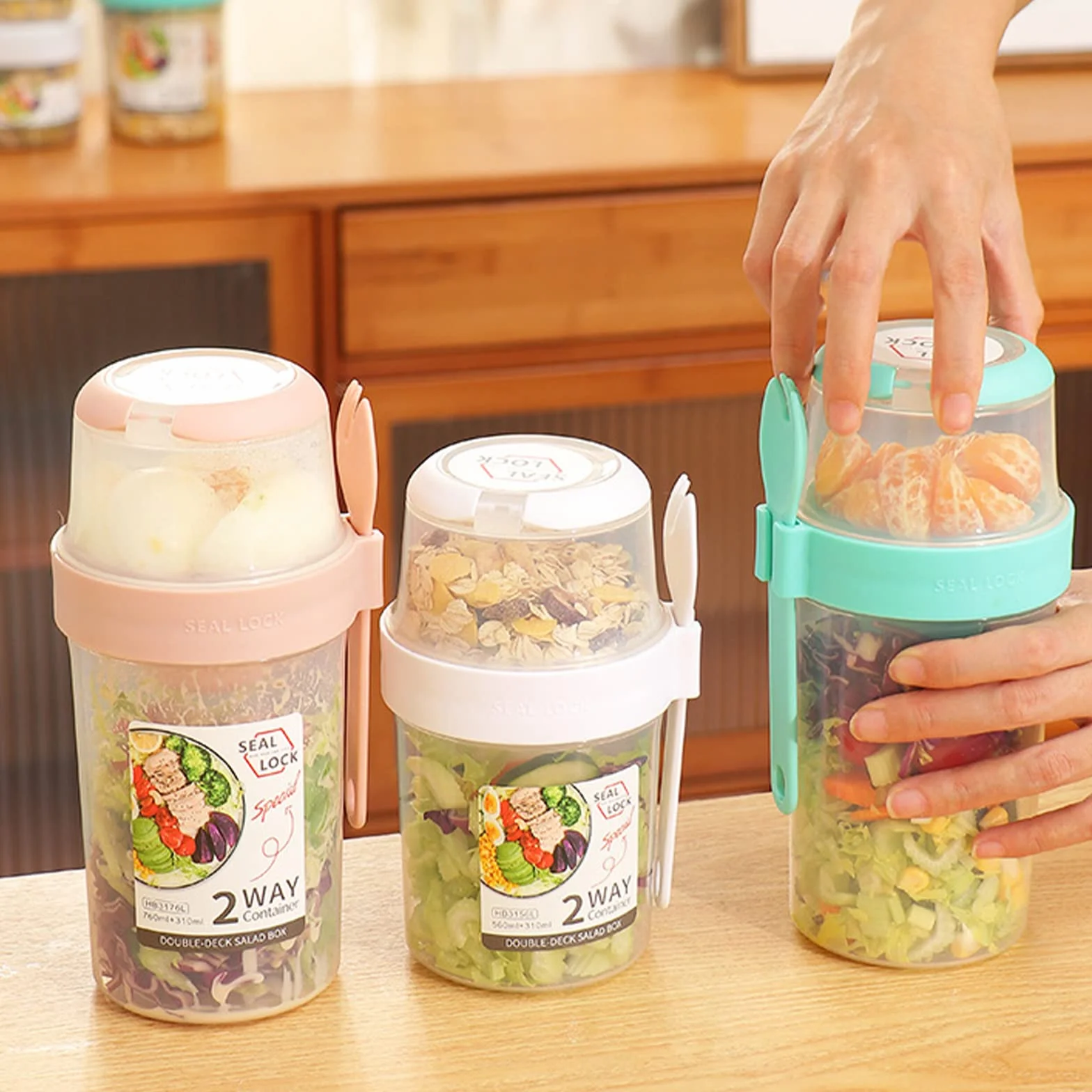 BestAlice Keep Fit kubek do sałatek z widelcem i sosem do sałatek, 760 ml, przenośny pojemnik na sałatkę z owocami i warzywami