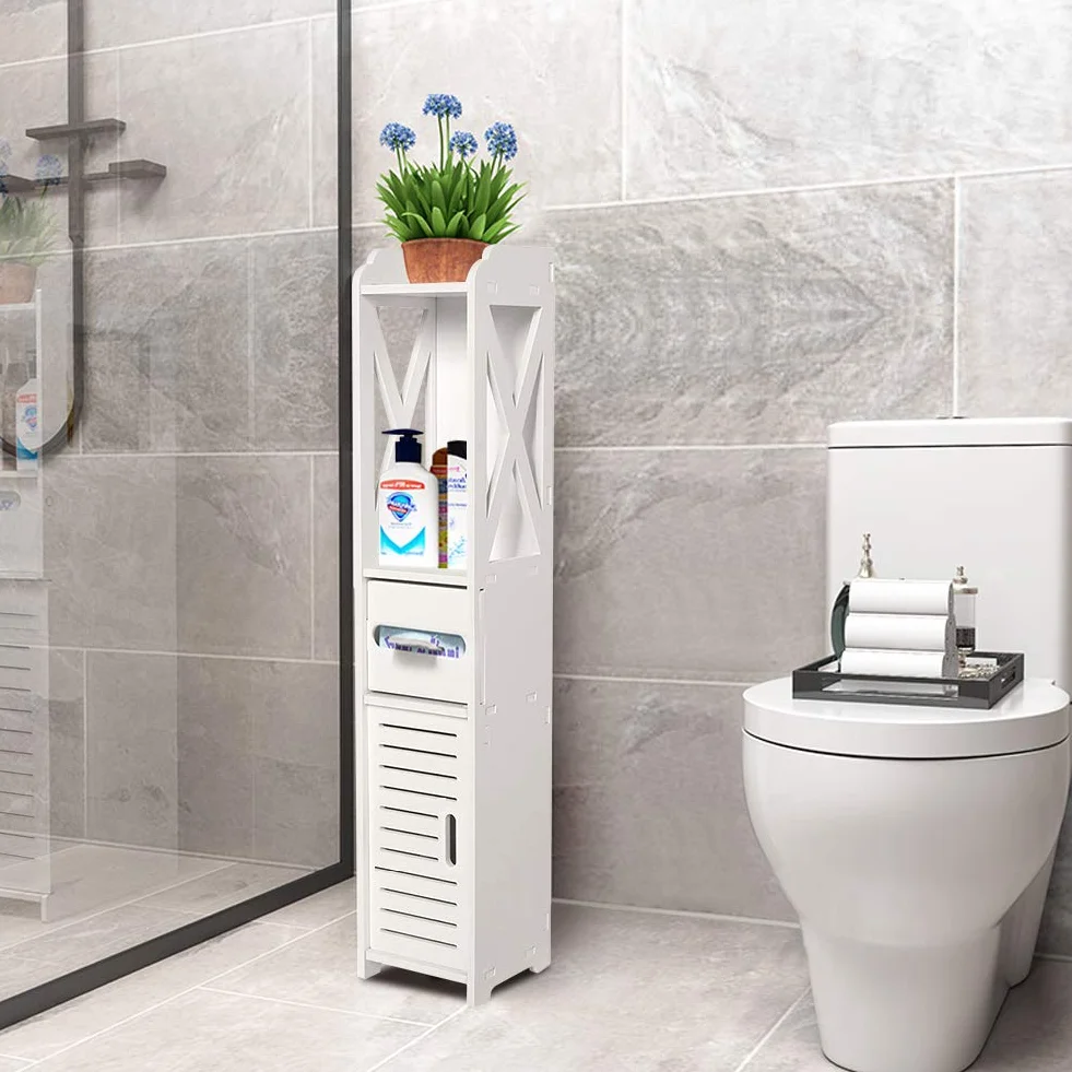 Badezimmerschrank Weiß Toilettenrollenhalter Badregal Standschrank Seitenschrank Standregal mit Papierschicht für Badezimmer Schlafzimmer Wohnzimmer Küche Flur, 80 x 15,5 x 15
