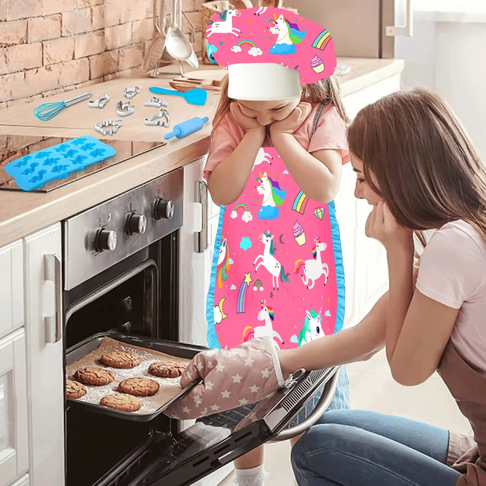 Zestaw szefa kuchni MUOIVG Zestaw do gotowania i pieczenia dla dzieci, zestaw do pieczenia Zestaw zabawek kuchennych Odgrywanie ról z fartuchami, czapkami szefa kuchni, rękawicami kuchennymi