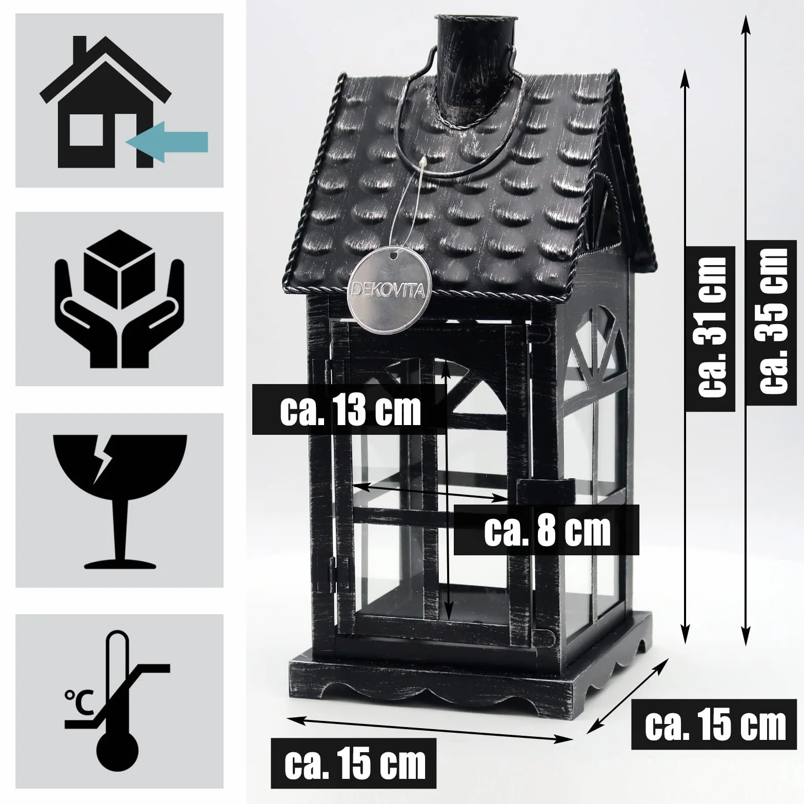 Dekovita metalowe Latarni 35cm/50cm światło Dom - Latarnia świecznik z szklanymi - Deco Lampa Lampion na świece