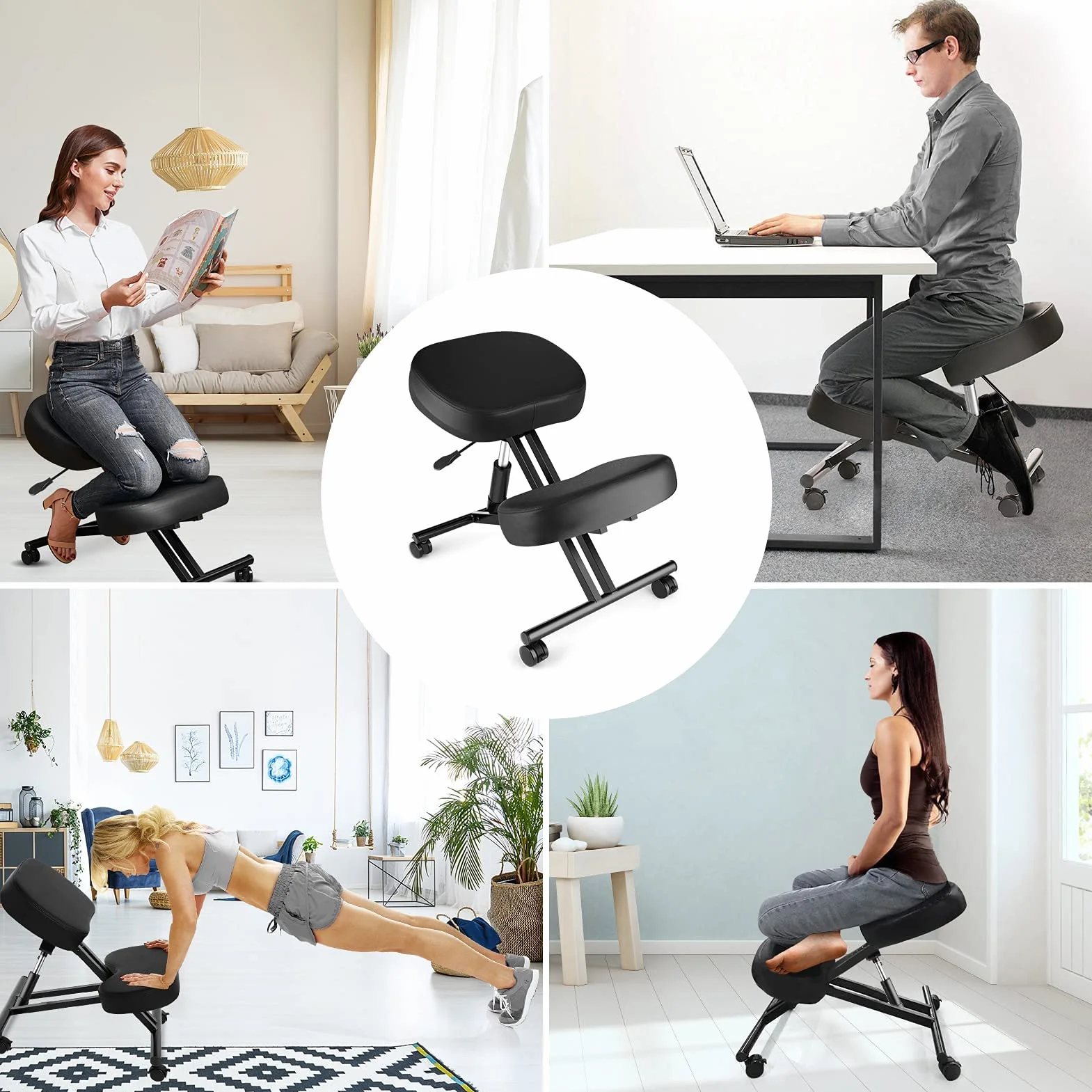Ergonomiczne krzesło klęczące z regulacją wysokości z grubymi poduszkami piankowymi do domu i biura, ulepszona pompka powietrza