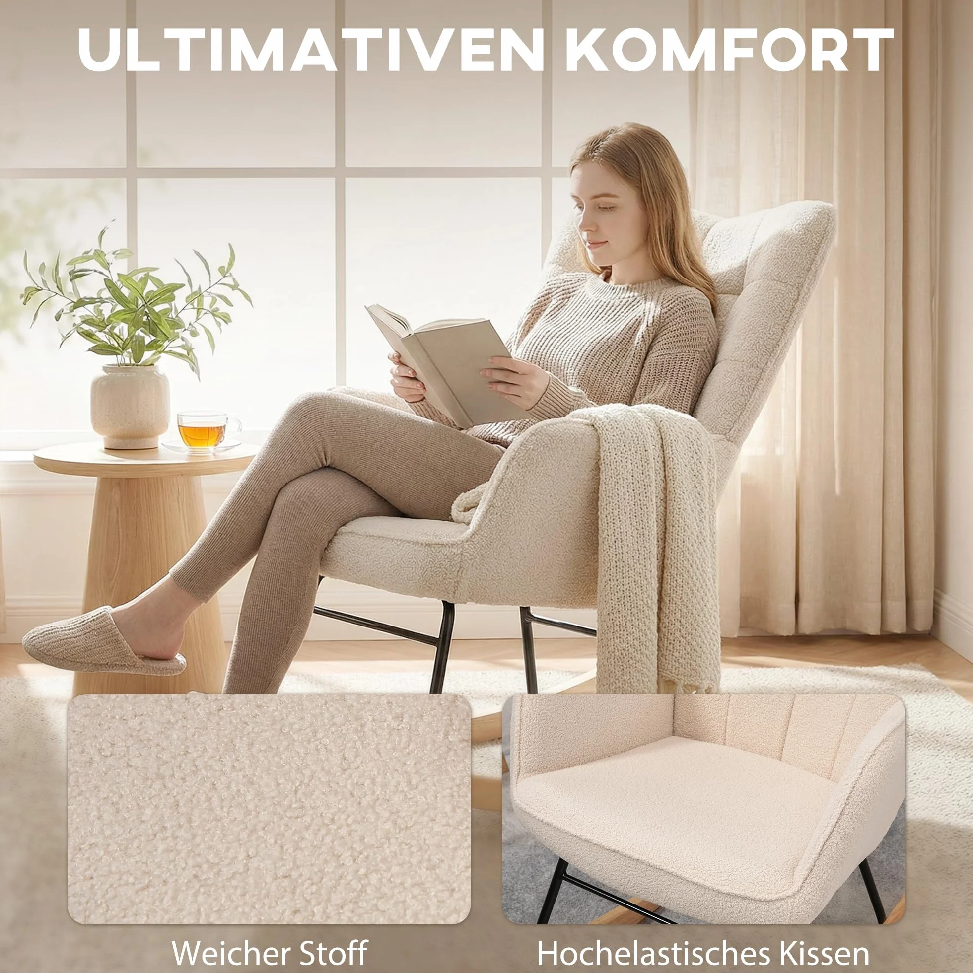 HOMCOM Fotel bujany beżowy 71x92x101 cm do 120 kg