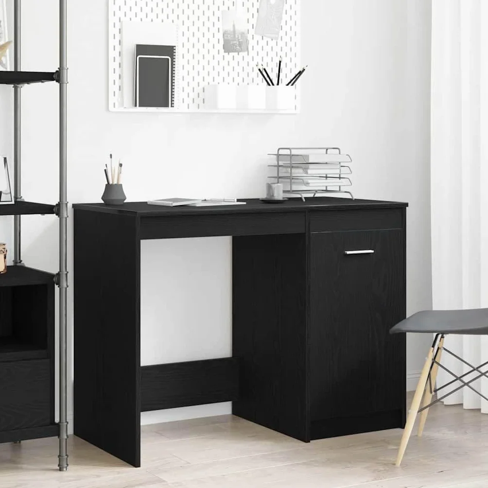 Biurko z materiału drewnopochodnego w kolorze czarnym o wyglądzie dębu 100 x 50 x 76 cm z miejscem do przechowywania komputera, laptopa, komputera, biura i domowego biura, kompaktowe do nauki