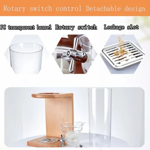 Bambusowy dozownik płatków śniadaniowych, 3,5 l / 7 l / 10,5 l do przechowywania suchej żywności do ryżu, fasoli, orzechów, organizacja blatu z beczką PC i drewnianą podstawą