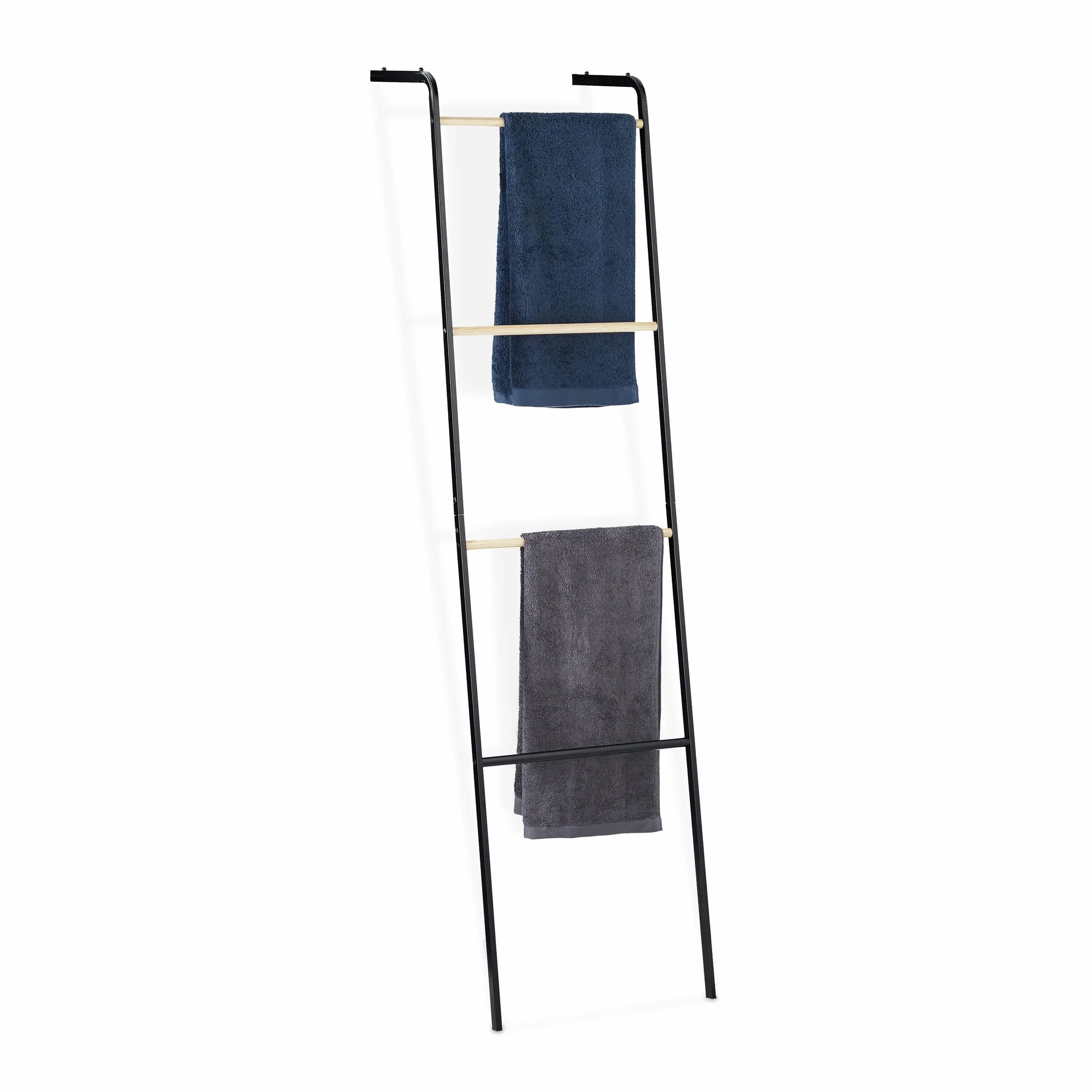 Relaxdays Metalowy wieszak drabinowy na ręczniki 4 szczeble 160x40x26 cm czarny