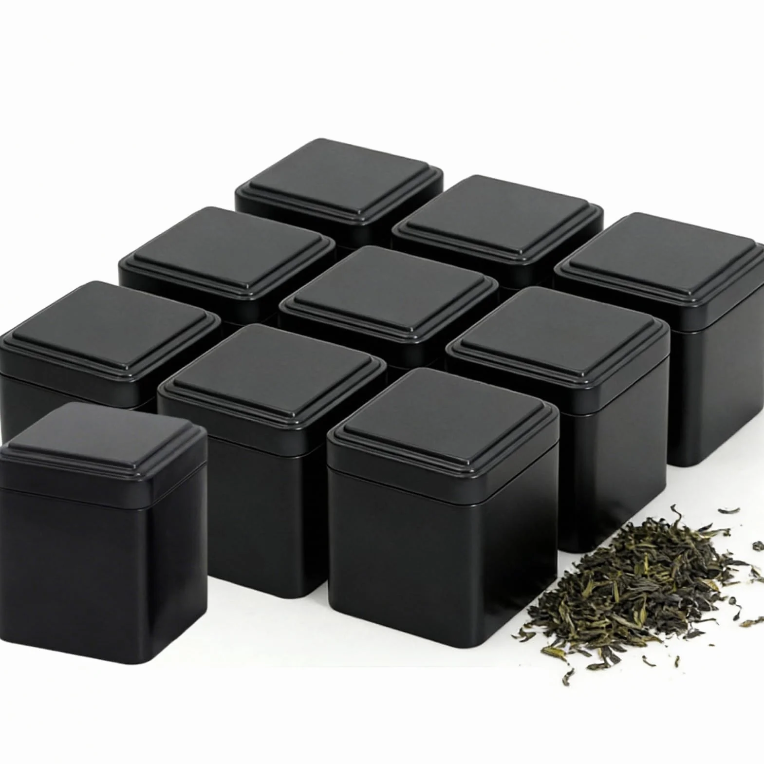 10 sztuk puszek na herbatę sypką, 7 × 7 × 8,5 cm, klasyczne, prostokątne, puste puszki z hermetycznymi pokrywkami, małe metalowe pojemniki na cukier, słodycze, przyprawy, luźne liście, herbatę (czarne