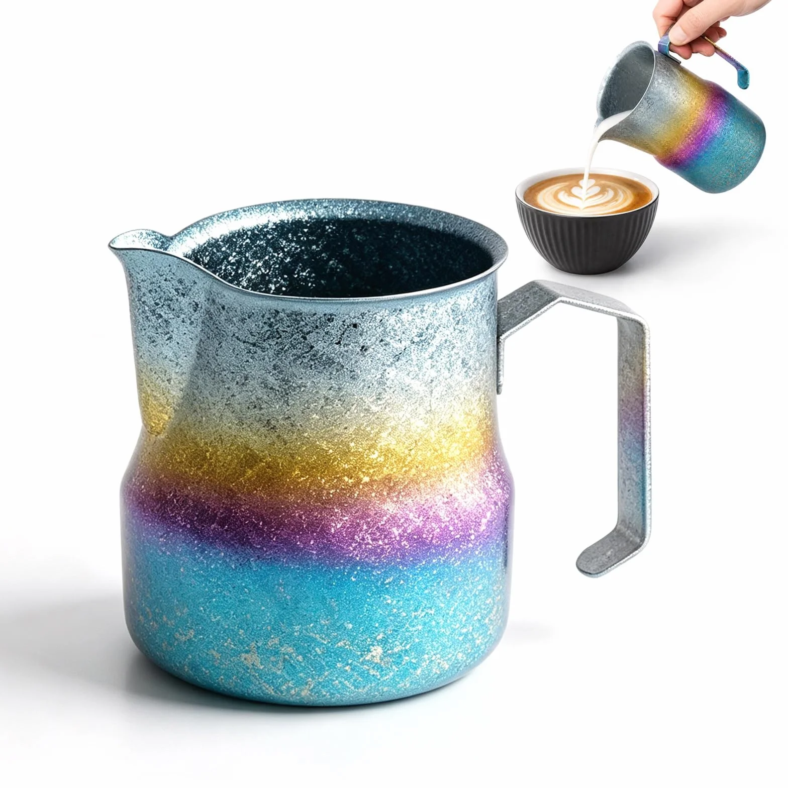 Metalowy dzbanek do spieniania mleka i latte art | Wysokiej jakości metal, idealny do domowego kącika kawowego, precyzyjne spienianie, konstrukcja typu big belly(Multicolor)