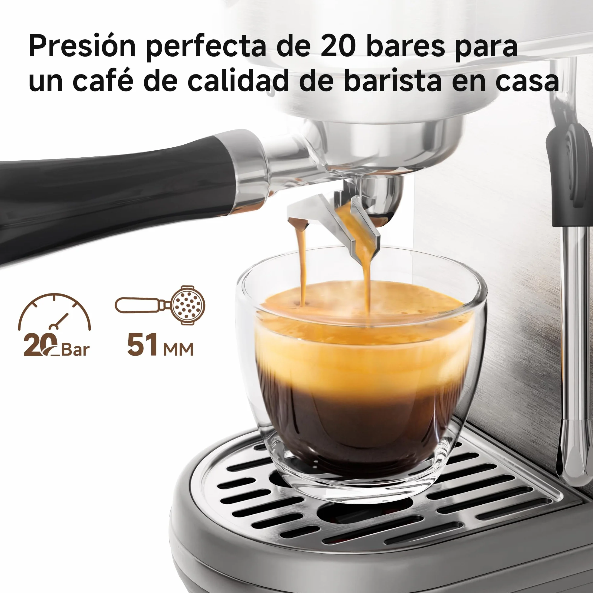 HIBREW Programowalny ekspres do espresso, H10B, szczotkowana stal nierdzewna, regulowana temperatura i objętość filiżanki, oczyszczacz parowy do spieniania mleka