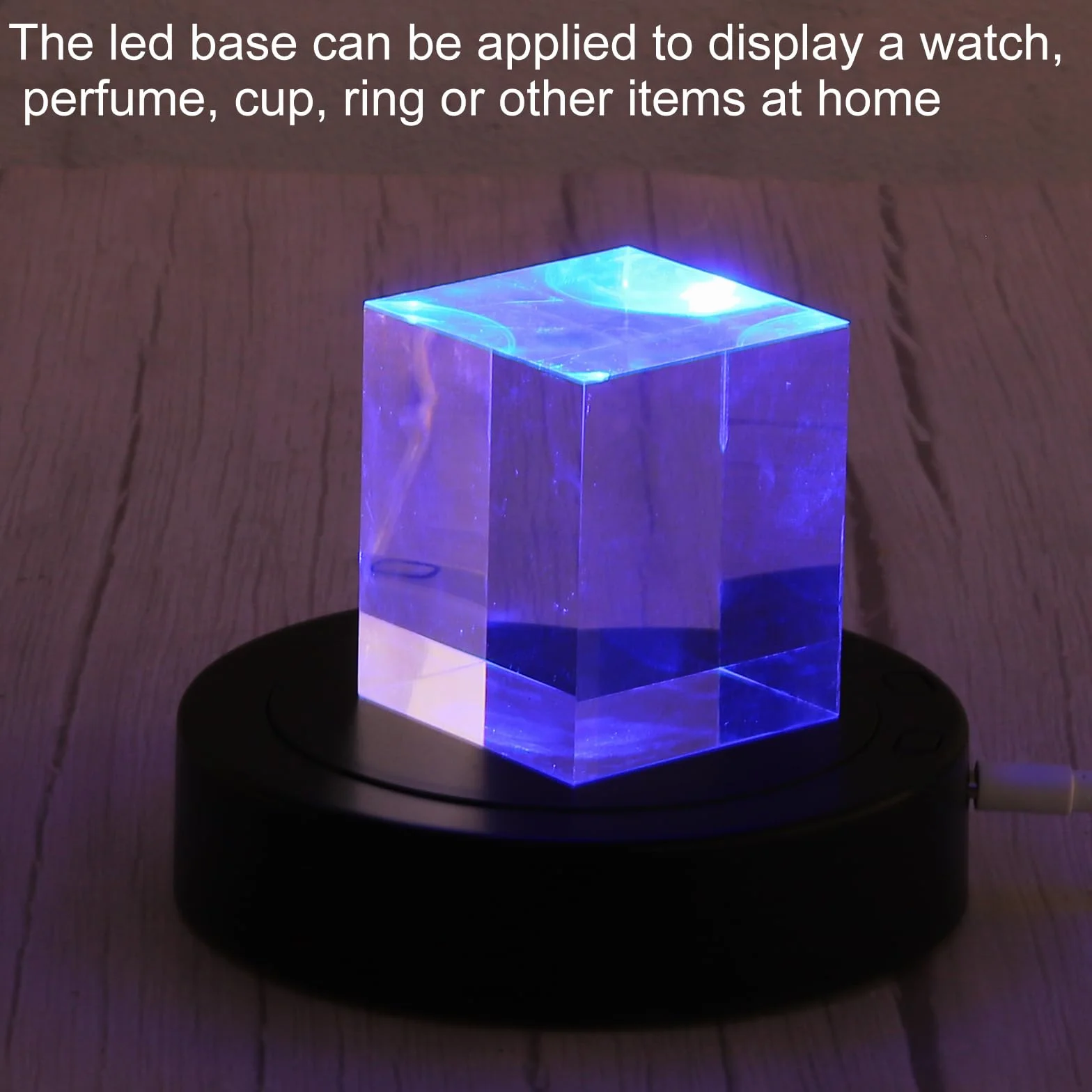 PATIKIL Obrotowy stojak ekspozycyjny 11,4 cm x 8,9 cm, podstawa świetlna LED, 360 stopni, cokoły z 4 obrotowymi i 8 trybami świecenia, do kryształów, szklanej biżuterii, czarny